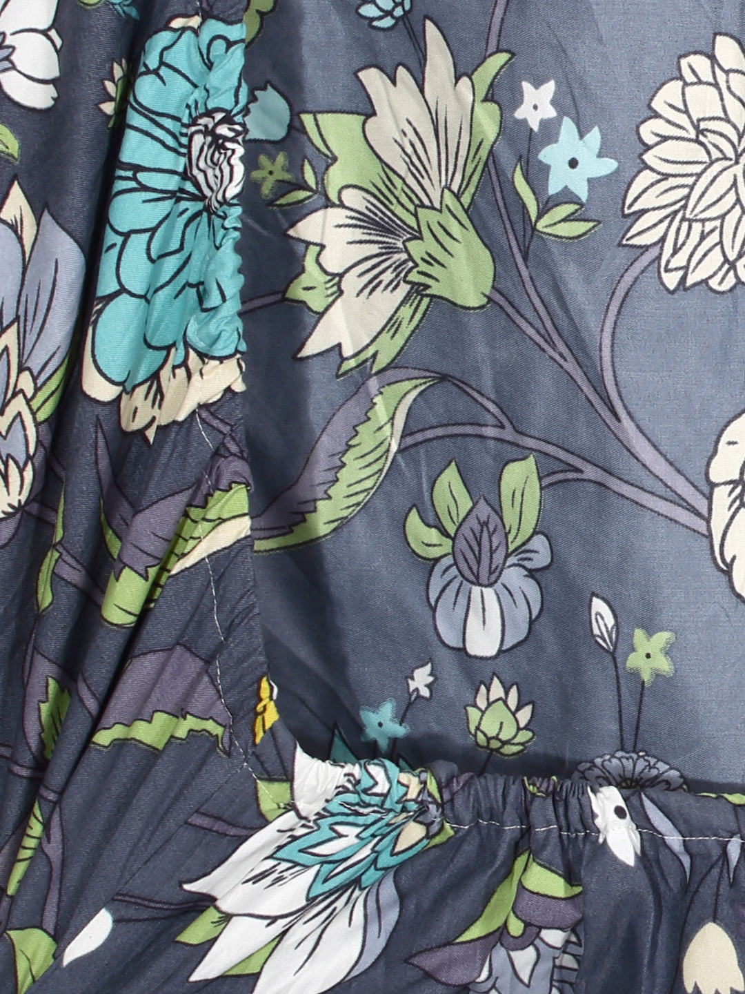 Arrabi Grey Floral TC Cotton Blend Super King Size Fitted Bedsheet with 2 Pillow Covers(270 X 260 Cm )