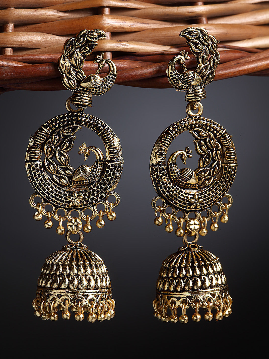 Arrabi Gold Oxidised Earrings (Set of 2) (10 cm)