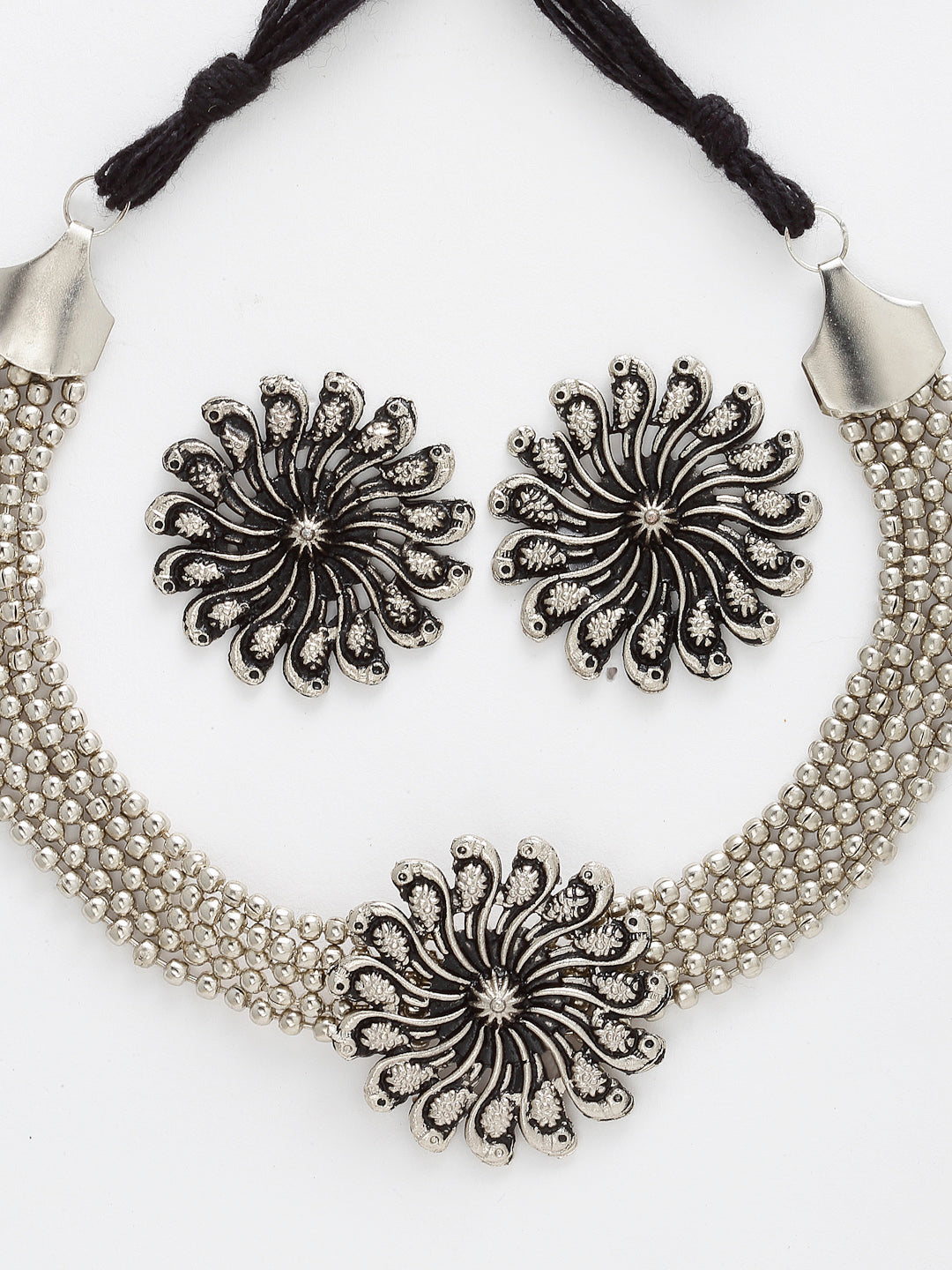 Arrabi Metallic Oxidised Jewellery Set with 2 Earrings (40 cm)