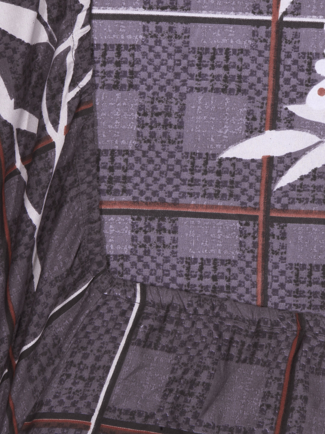 Arrabi Grey Floral TC Cotton Blend Single Size Fitted Bedsheet with 1 Pillow Cover (220 X 150 cm)