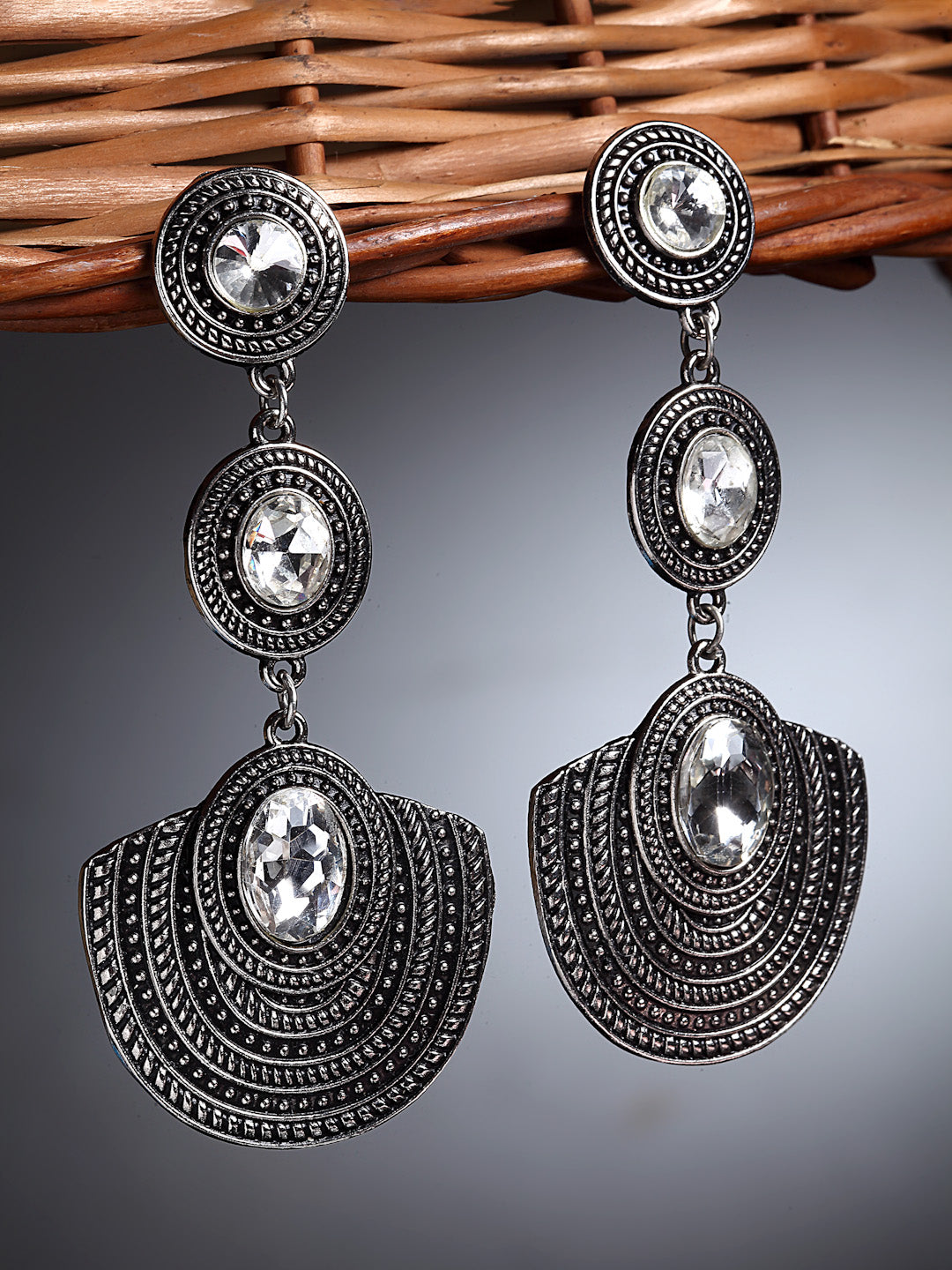 Arrabi Metallic Oxidised Earrings (Set of 2) (10 cm)