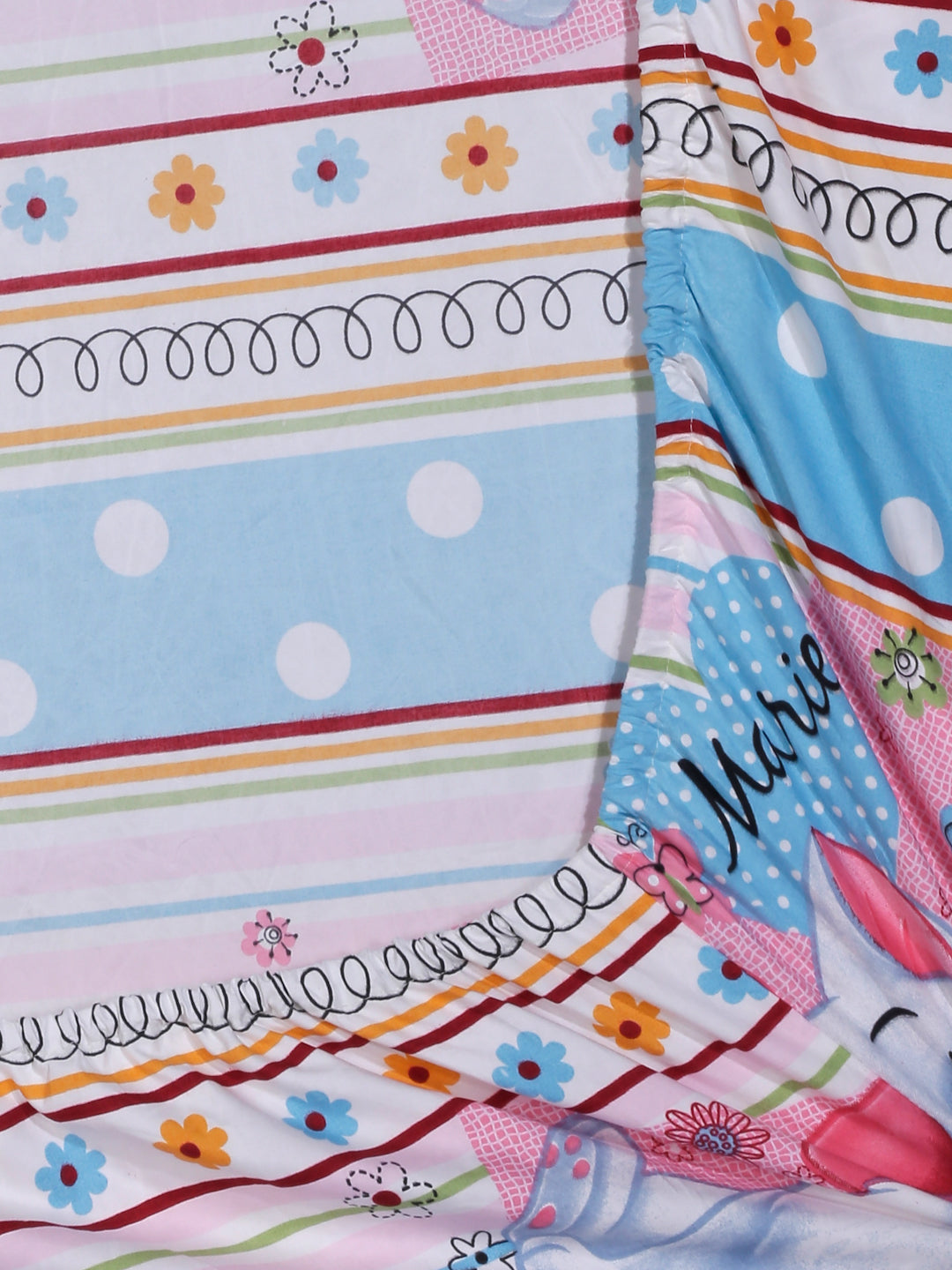 Arrabi Multi Cartoon TC Cotton Blend King Size Fitted Bedsheet with 2 Pillow Covers(250 X 215 Cm )