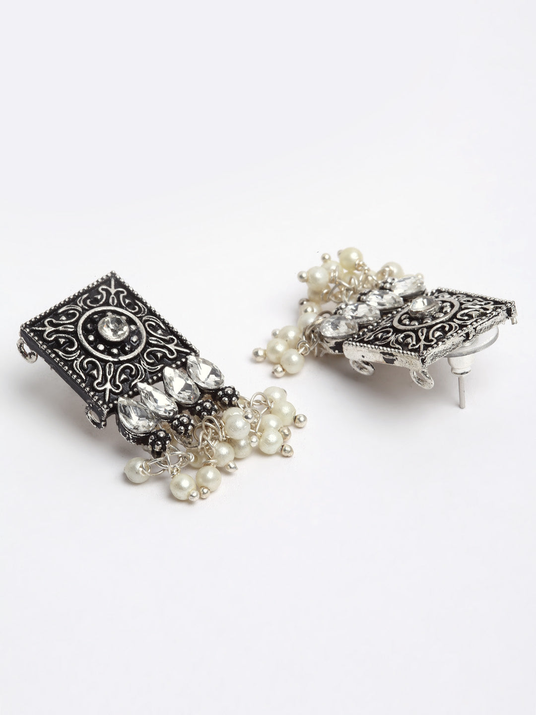 Arrabi Metallic Oxidised Jewellery Set with 2 Earrings (40 cm)
