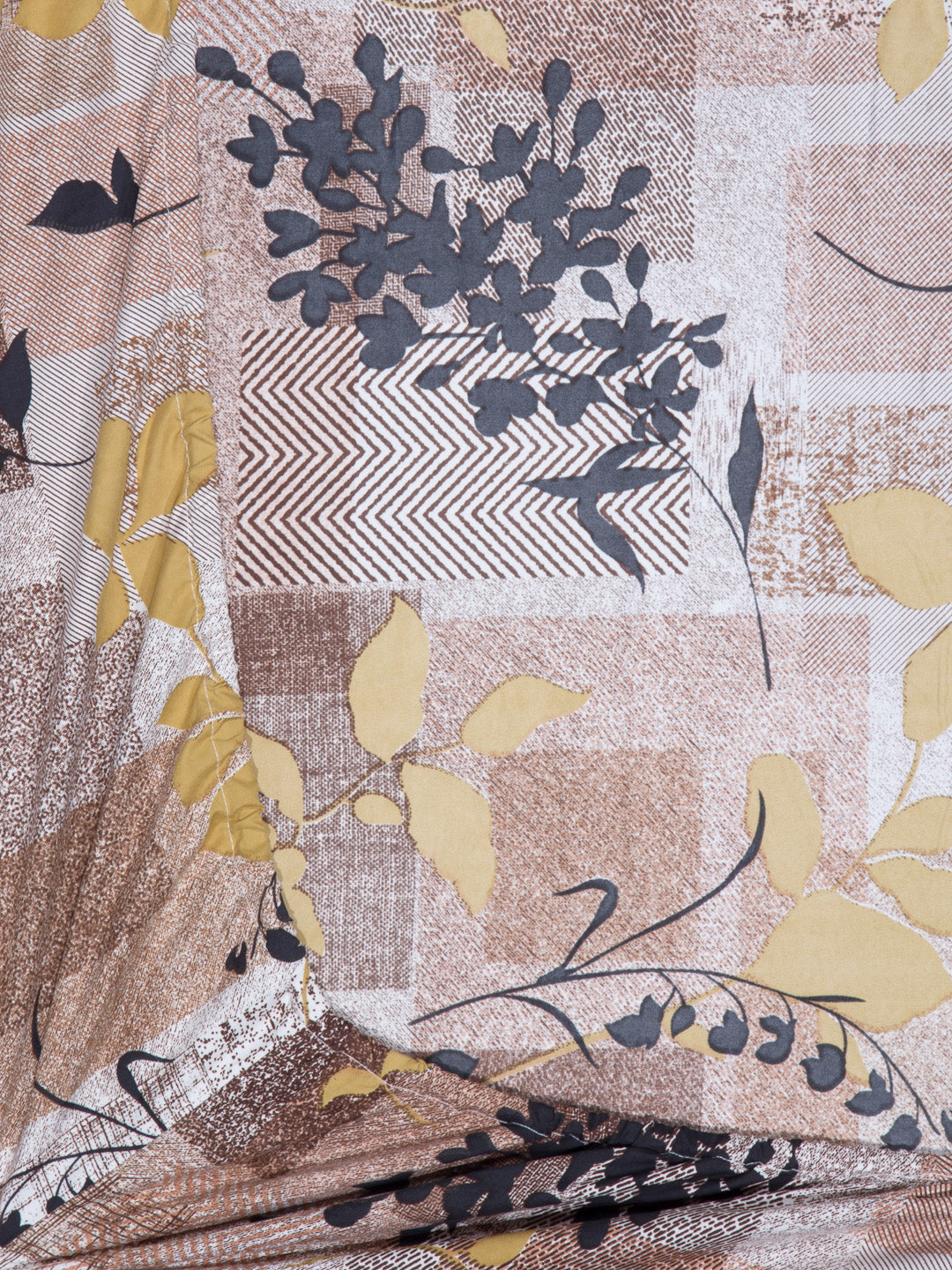 Arrabi Brown Floral TC Cotton Blend Single Size Fitted Bedsheet with 1 Pillow Cover (220 X 150 cm)