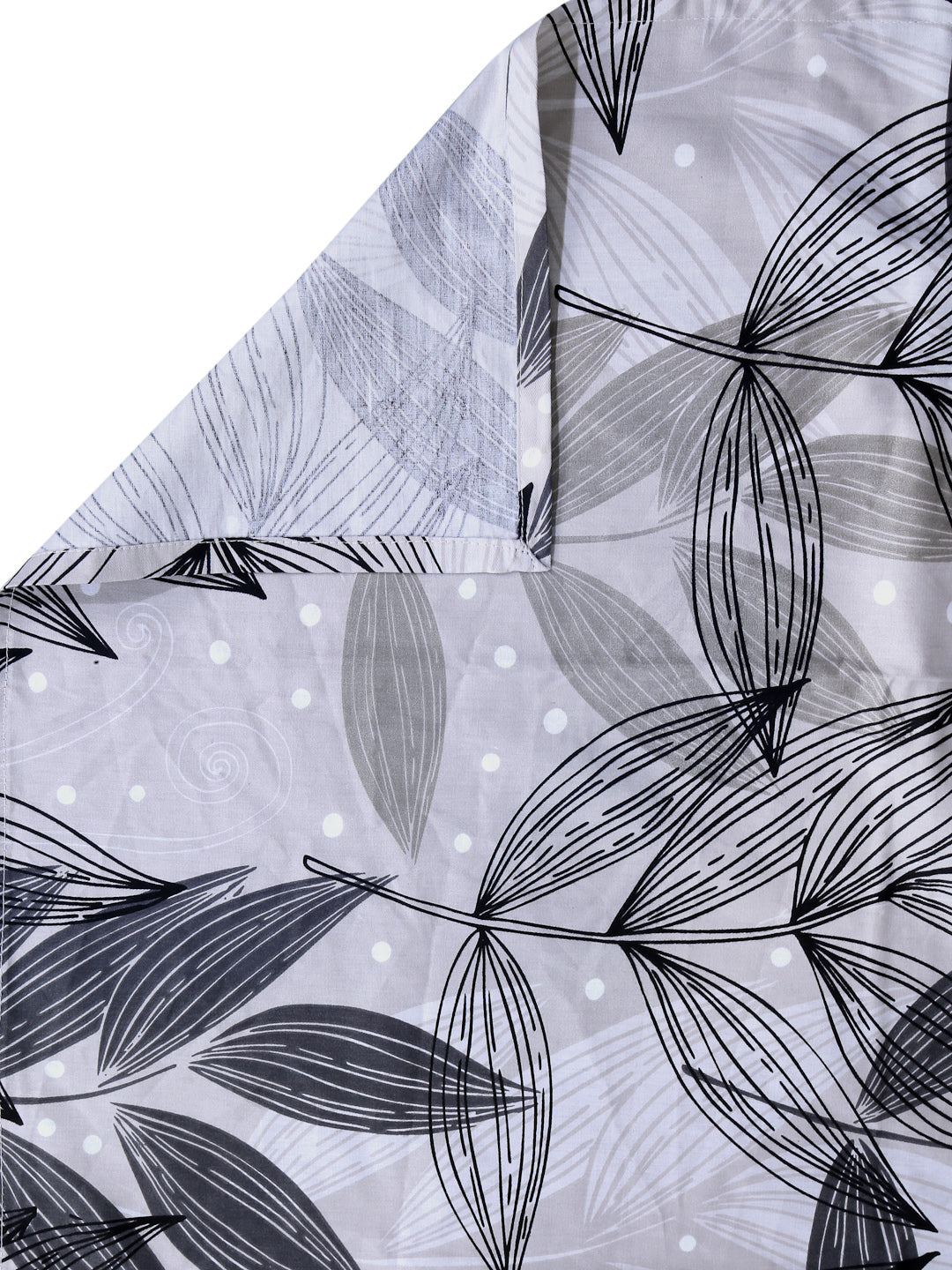 Arrabi Grey Leaf 100% Cotton King Size Double Bedsheet with 2 Pillow Covers (250 X 215 cm)