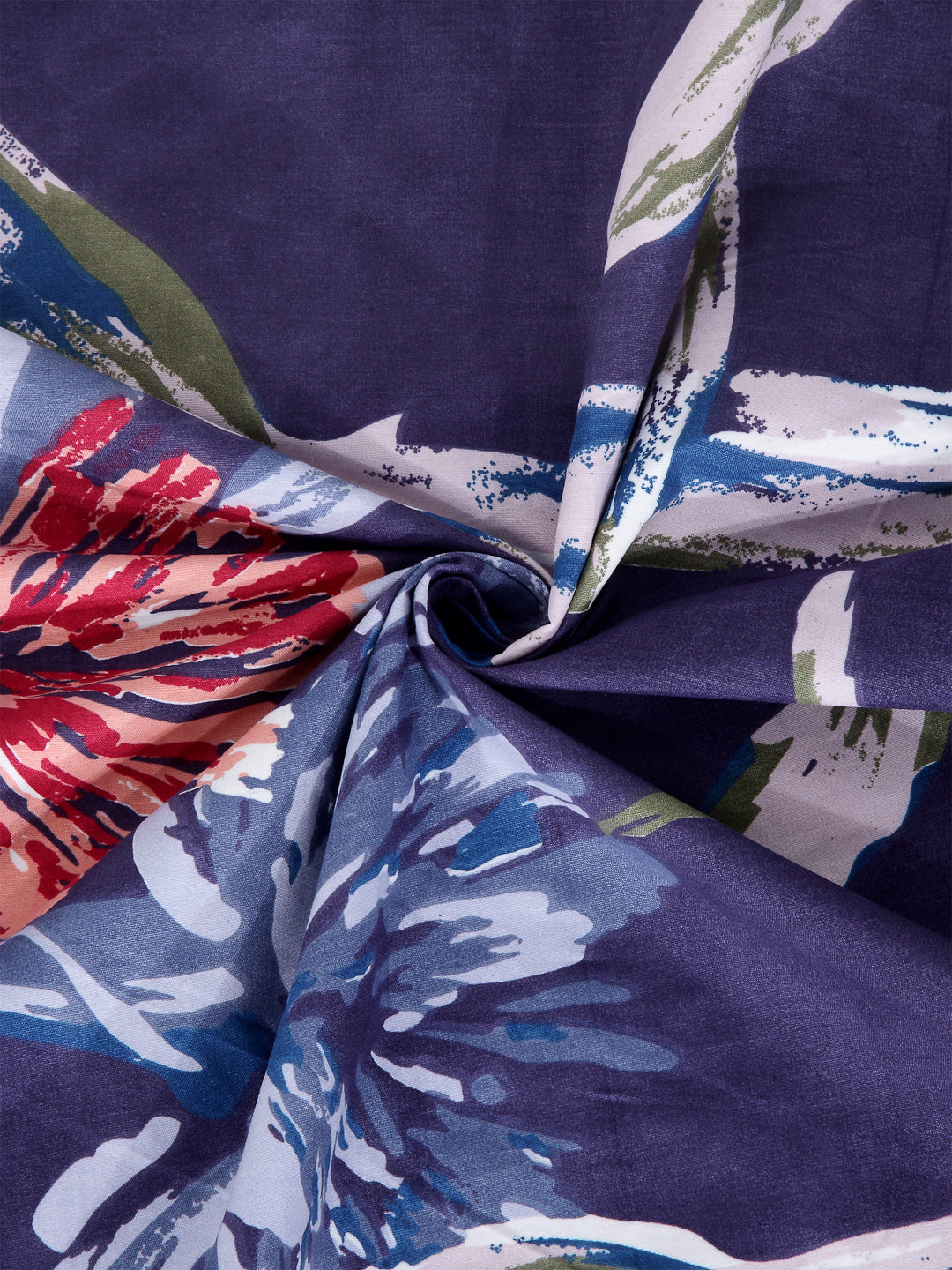 Arrabi Blue Floral TC Cotton Blend Single Size Fitted Bedsheet with 1 Pillow Cover (220 X 150 cm)