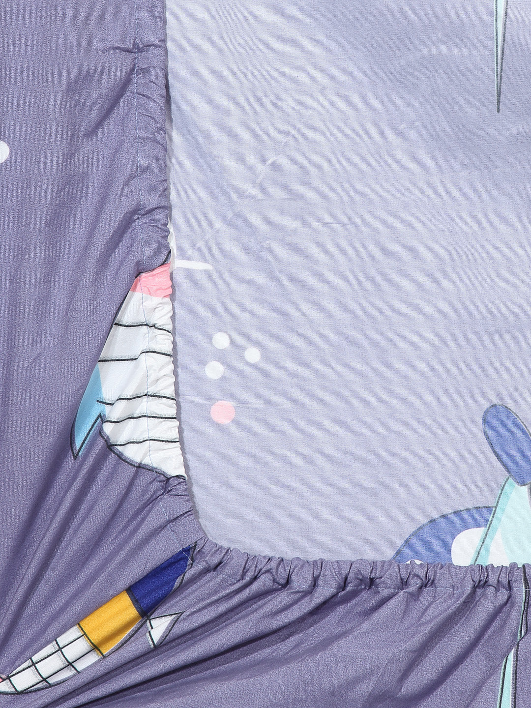 Arrabi Grey Cartoon TC Cotton Blend King Size Fitted Bedsheet with 2 Pillow Covers (250 X 215 Cm )