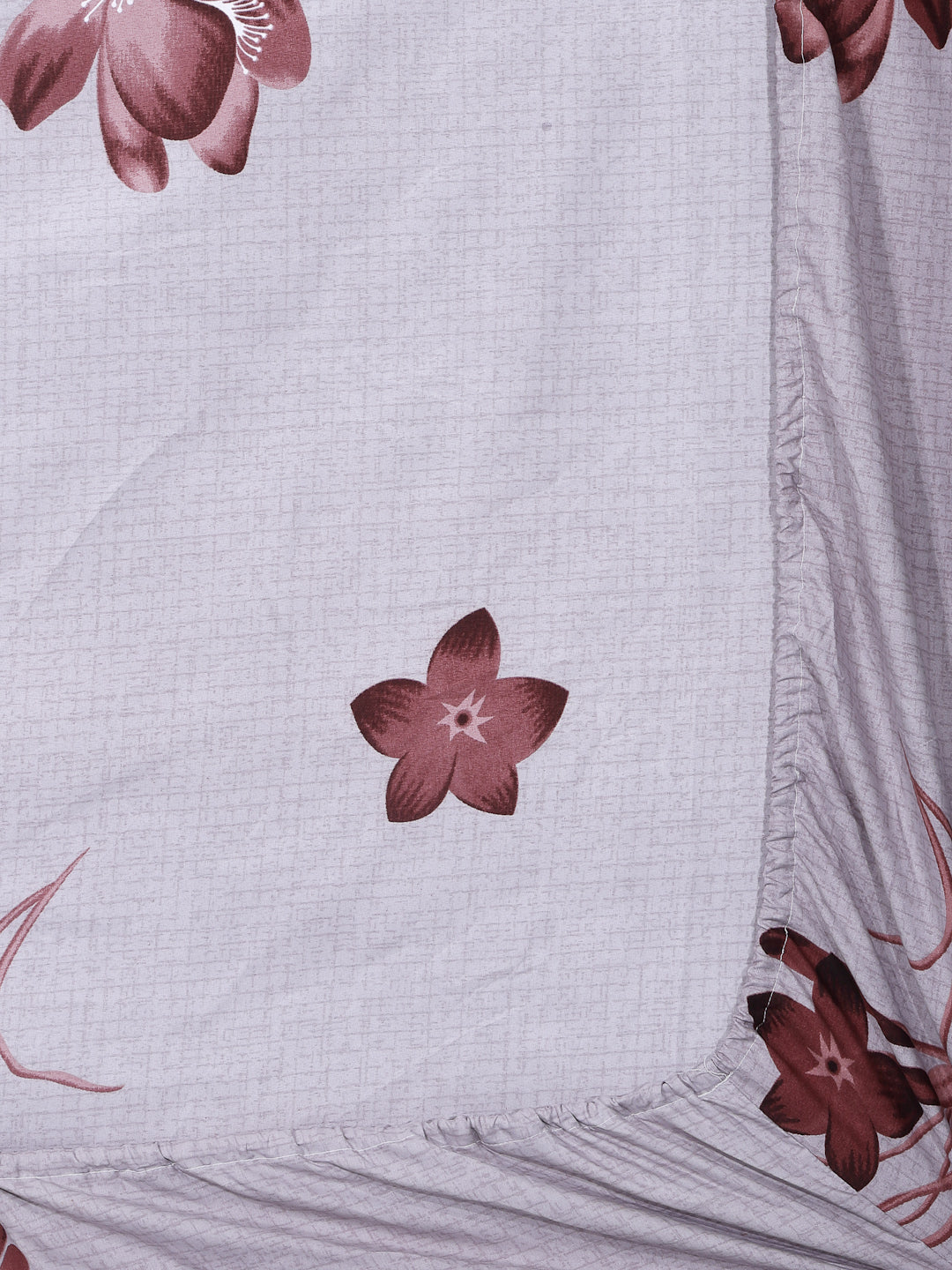 Arrabi Brown Floral TC Cotton Blend Single Size Fitted Bedsheet with 1 Pillow Cover (220 X 150 cm)