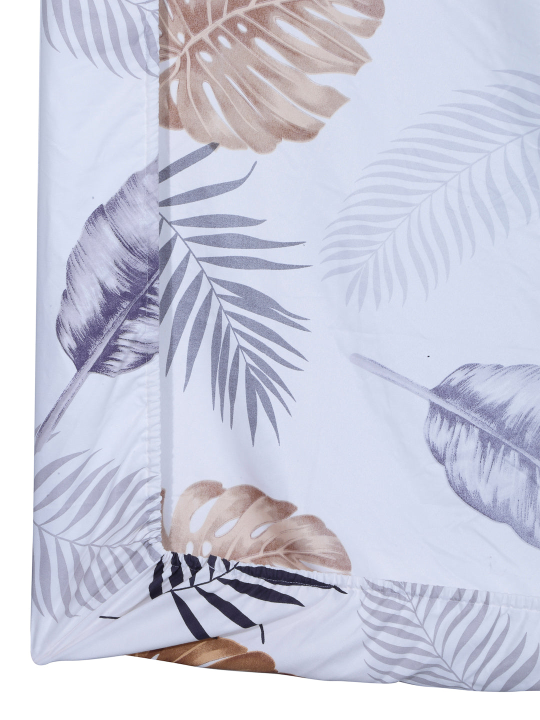Arrabi White Leaf TC Cotton Blend Double Size Fitted Bedsheet with 2 Pillow Covers (250 X 215 cm)