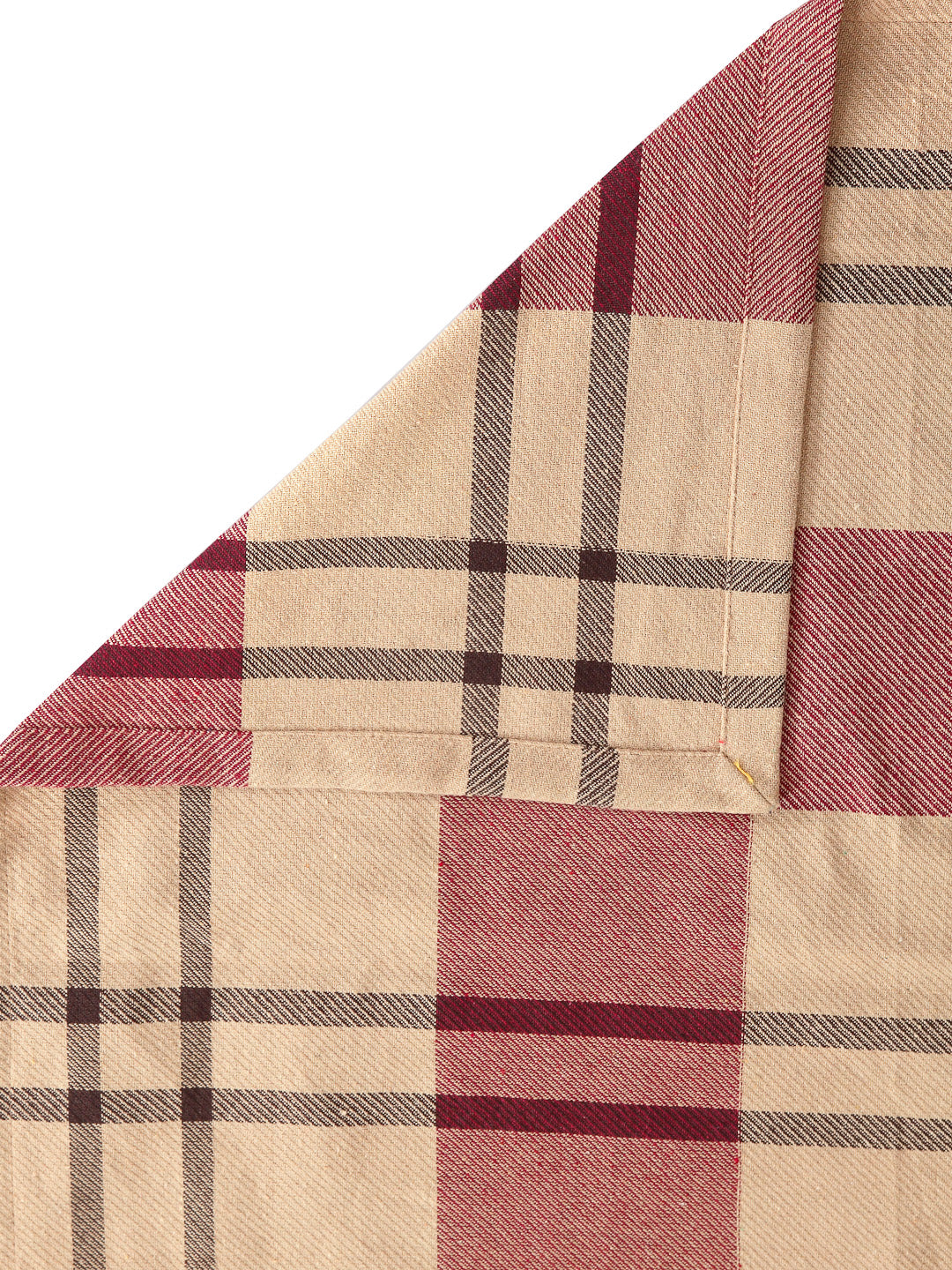 Arrabi Red & Cream Check Handwoven Cotton Double King Size Bedsheet with 2 Pillow Covers (270 x 270 cm)