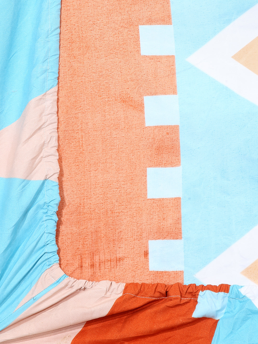 Arrabi Blue Geometric TC Cotton Blend Single Size Fitted Bedsheet with 1 Pillow Cover (220 X 150 cm)