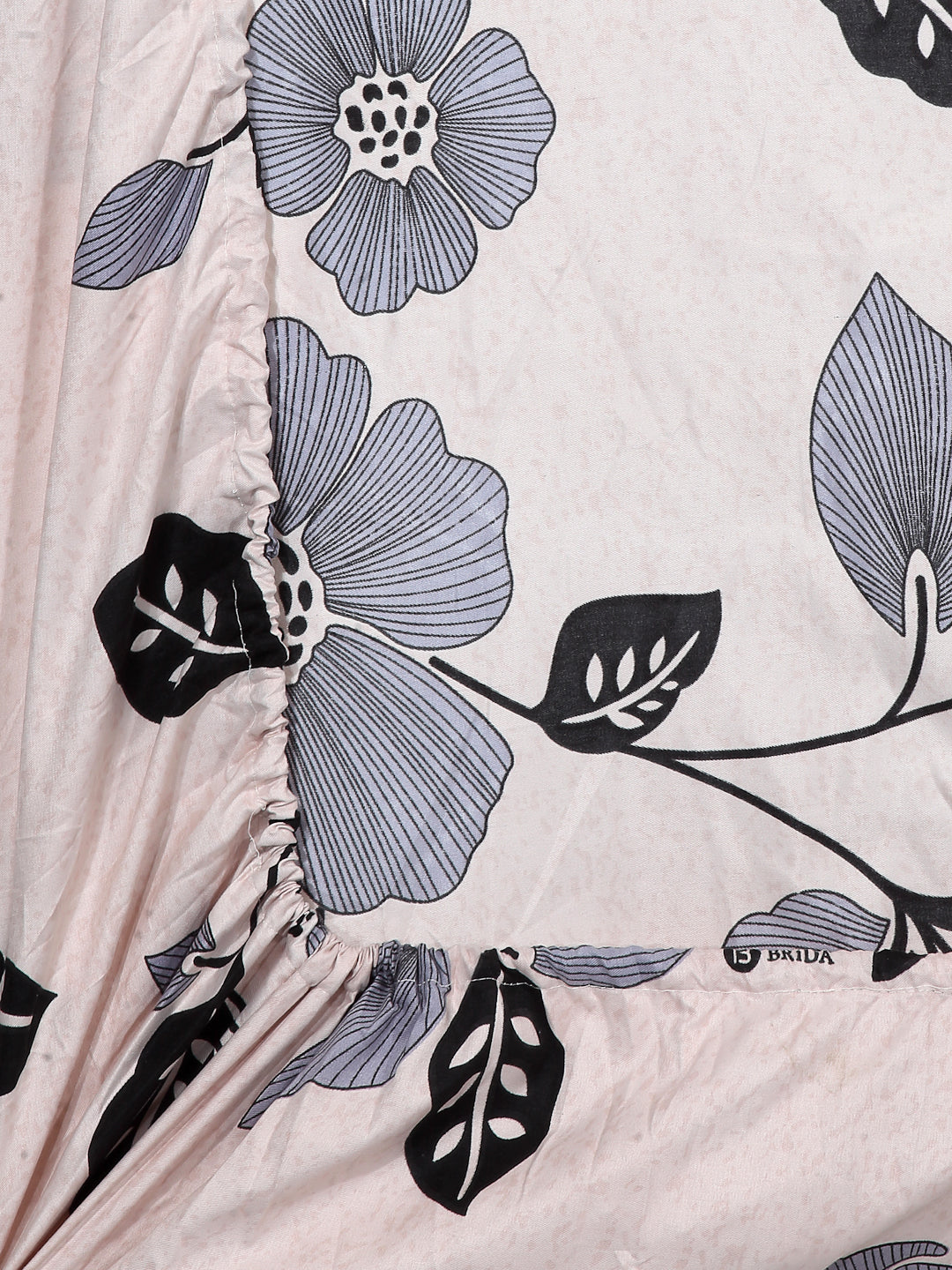 Arrabi Beige Floral TC Cotton Blend Super King Size Fitted Bedsheet with 2 Pillow Covers (270 X 260 Cm )