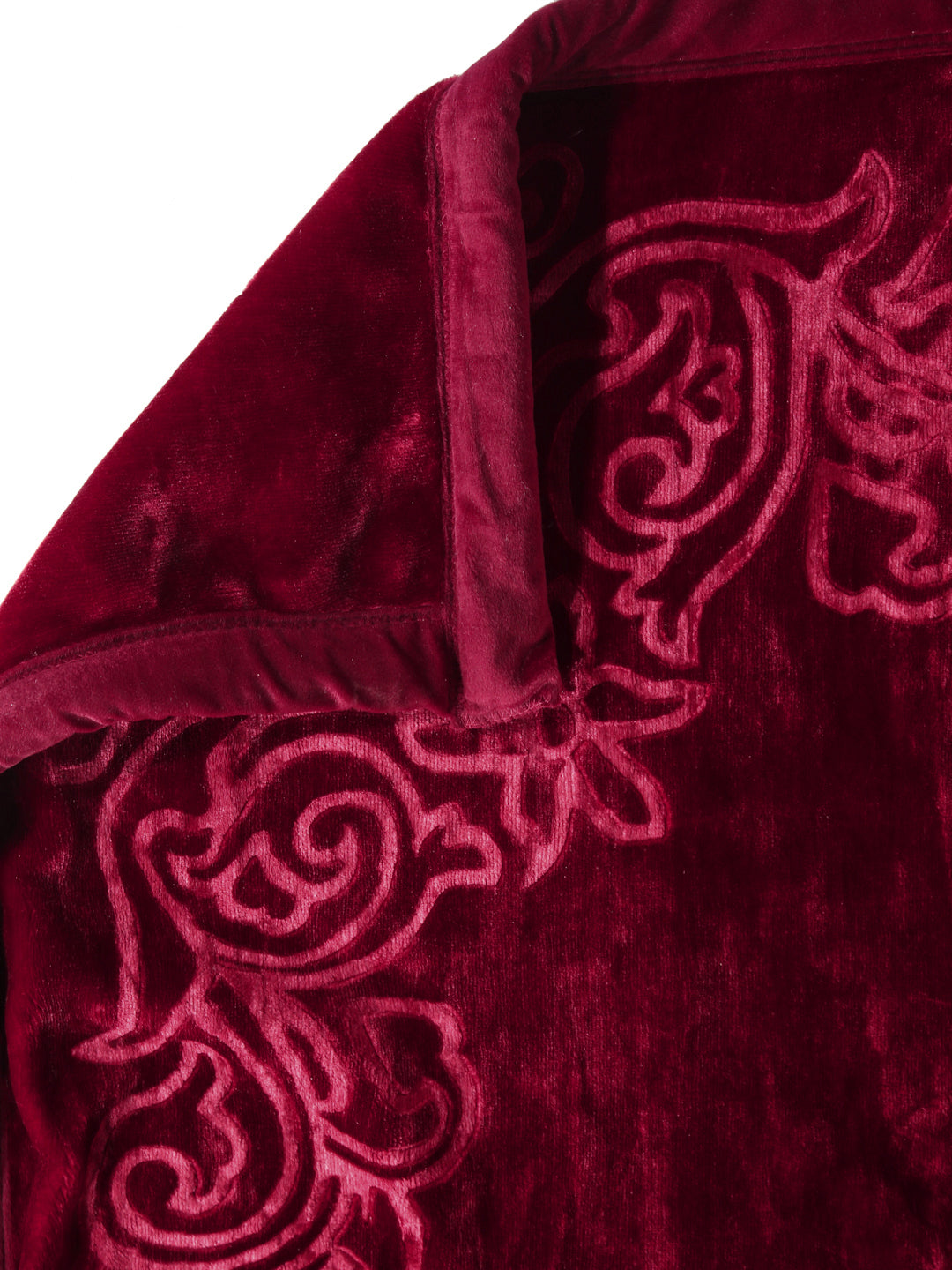 Arrabi Maroon Floral Wool Blend 950 GSM Full Size Double Bed Blanket (220 X 200 cm)