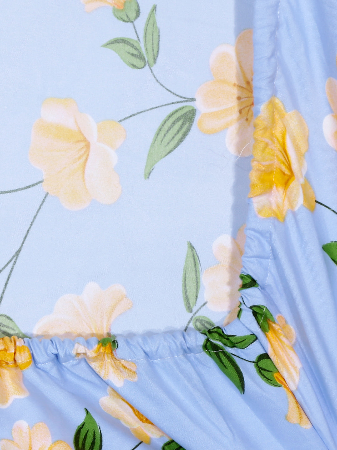 Arrabi Blue Floral TC Cotton Blend King Size Fitted Bedsheet with 2 Pillow Covers(250 X 215 Cm )