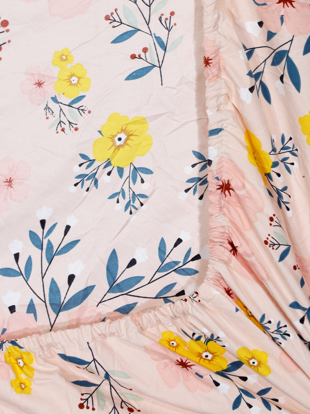 Arrabi Peach Leaf TC Cotton Blend Super King Size Fitted Bedsheet with 2 Pillow Covers(270 X 260 Cm )