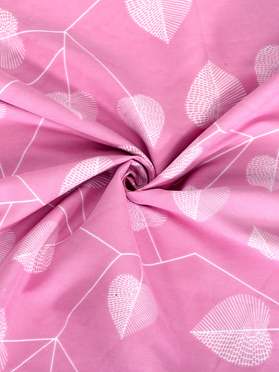 Arrabi Pink Leaf TC Cotton Blend Double Size Fitted Bedsheet with 2 Pillow Covers (250 X 220 cm)