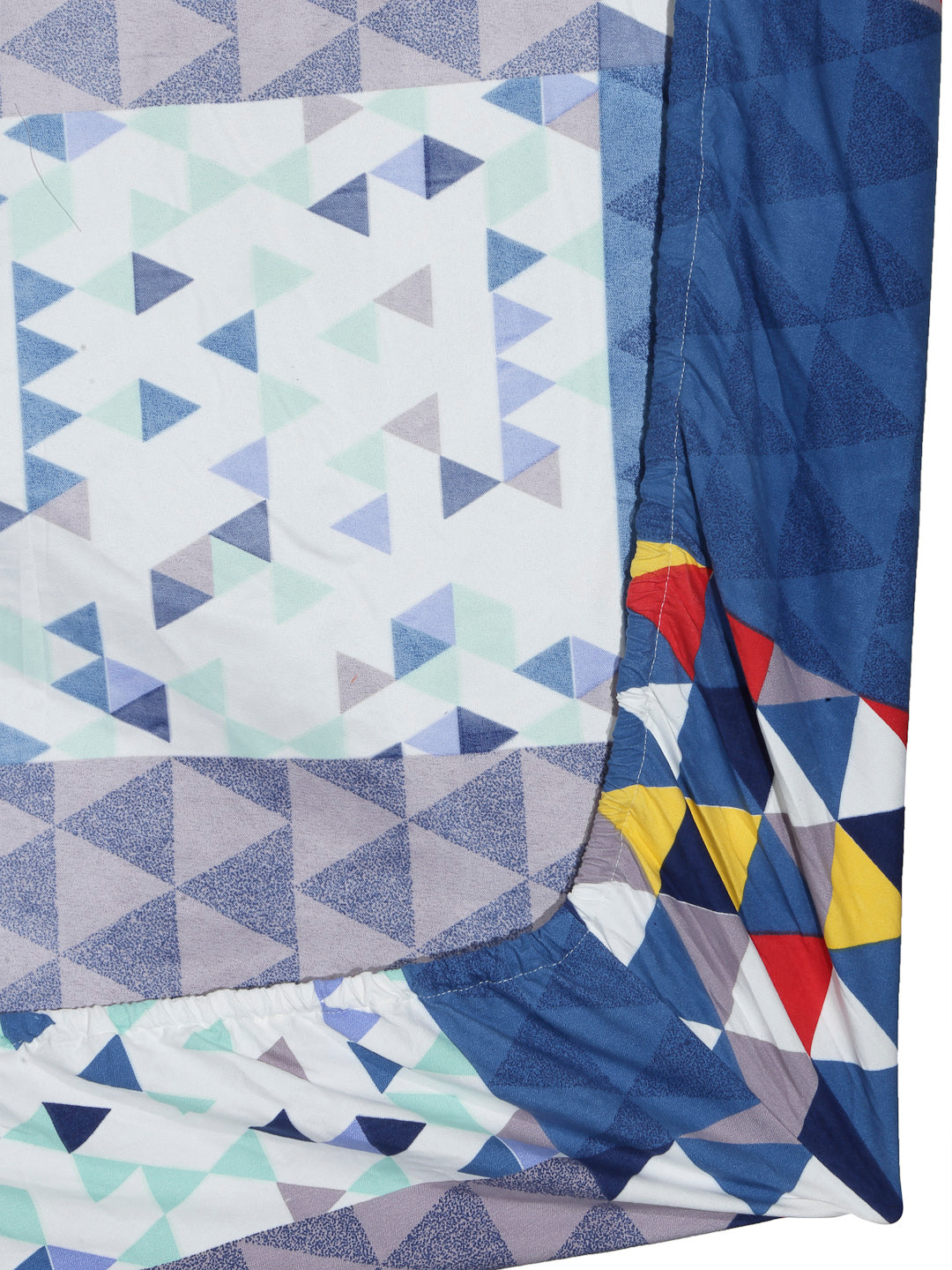 Arrabi Blue Geometric TC Cotton Blend Single Size Fitted Bedsheet with 1 Pillow Cover (220 X 150 cm)