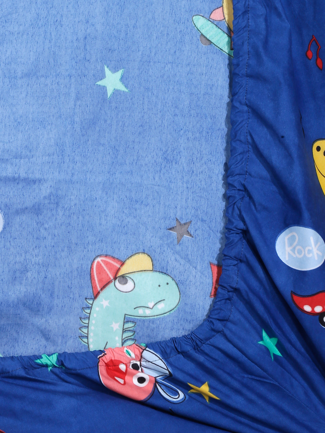 Arrabi Blue Cartoon TC Cotton Blend King Size Fitted Bedsheet with 2 Pillow Covers(250 X 215 Cm )
