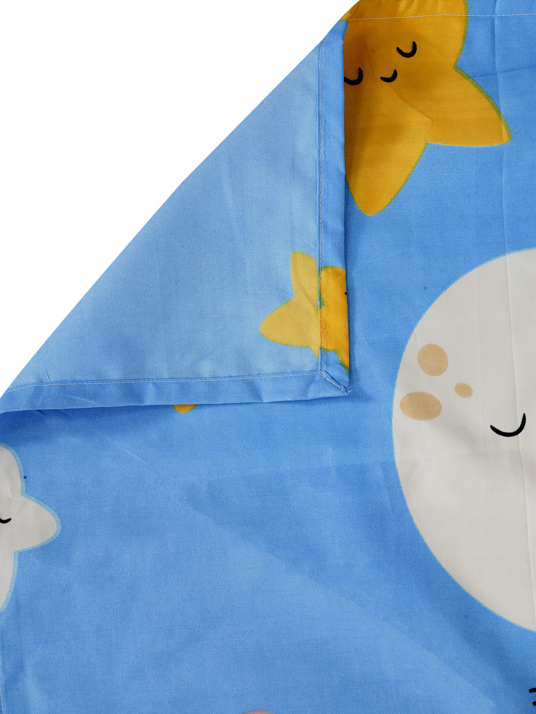 Arrabi Blue Moon & Star TC Cotton Blend King Size Bedsheet with 2 Pillow Cover (255 x 225 cm)