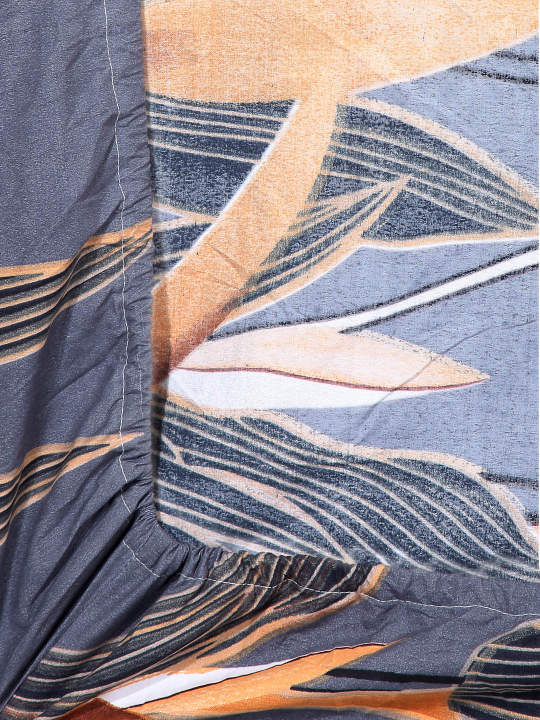 Arrabi Grey Floral TC Cotton Blend Single Size Fitted Bedsheet with 1 Pillow Cover (220 X 150 cm)