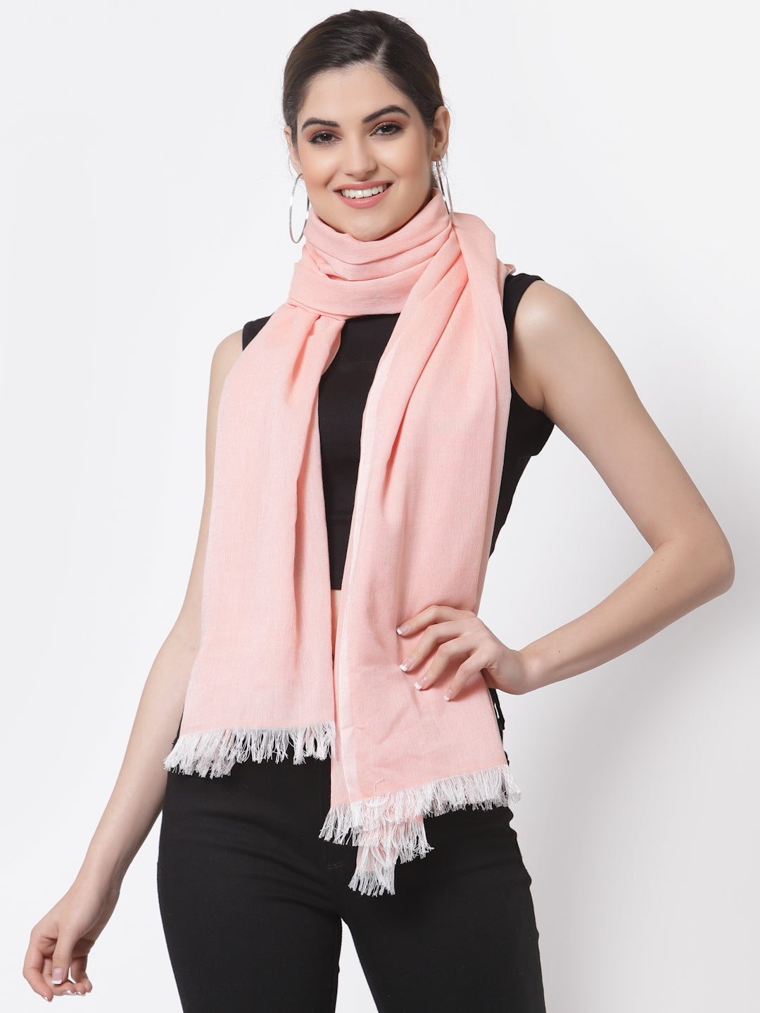 Arrabi Multi Solid Handwoven Cotton Full Size 2 Stoles (Pack of 2) (185 x 85 cm)