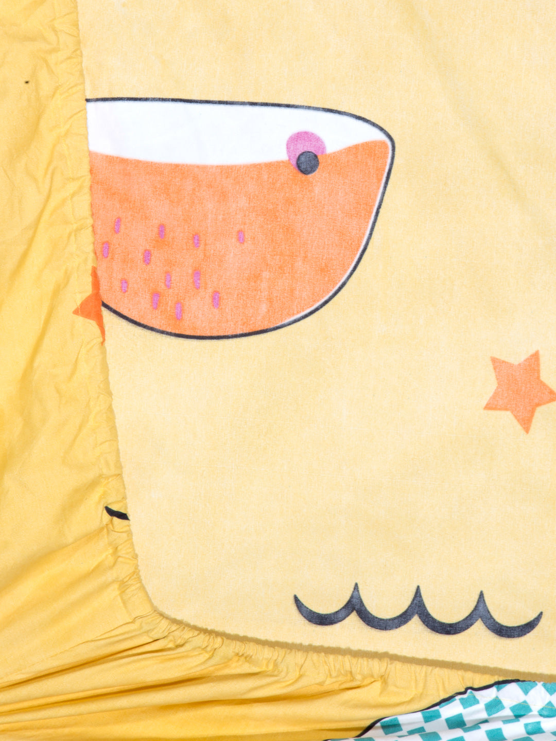 Arrabi Yellow Graphic TC Cotton Blend Single Size Fitted Bedsheet with 1 Pillow Cover (220 X 150 cm)