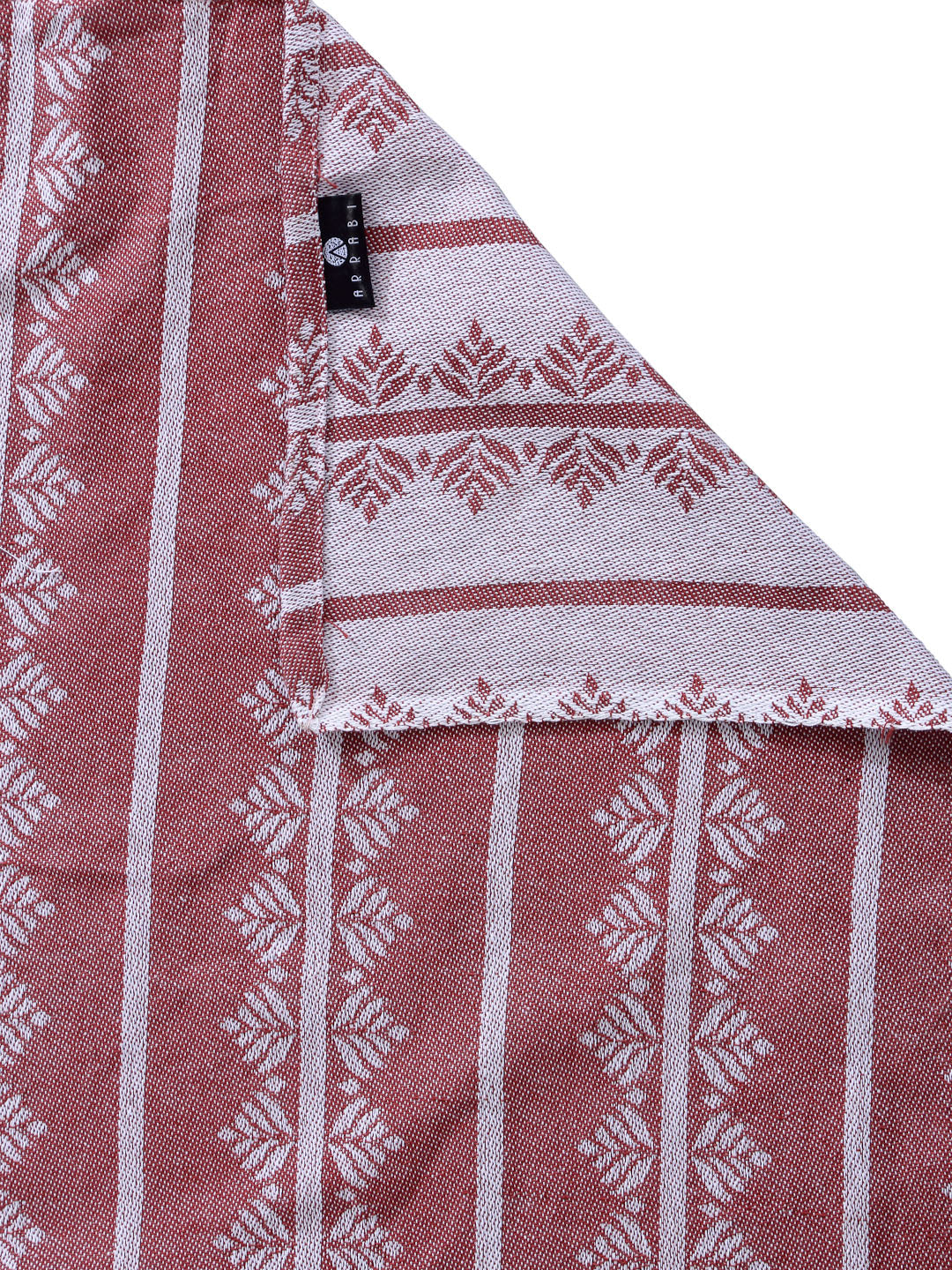 Arrabi Red Leaf Handwoven Cotton Super King Size Bedsheet with 2 Pillow Covers (270 X 270 cm)