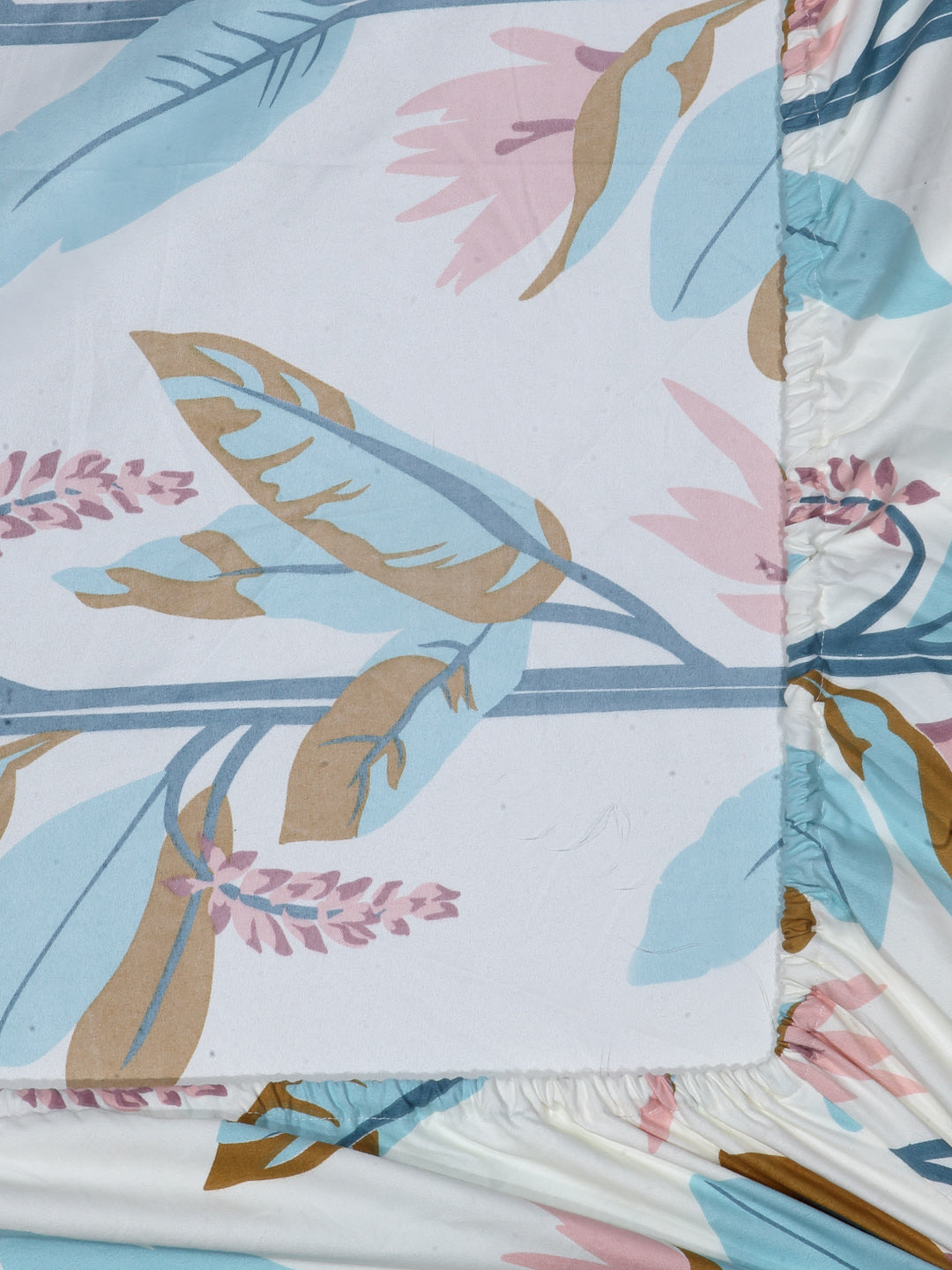 Arrabi Multi Leaf TC Cotton Blend Single Size Fitted Bedsheet with 1 Pillow Cover (220 X 150 cm)