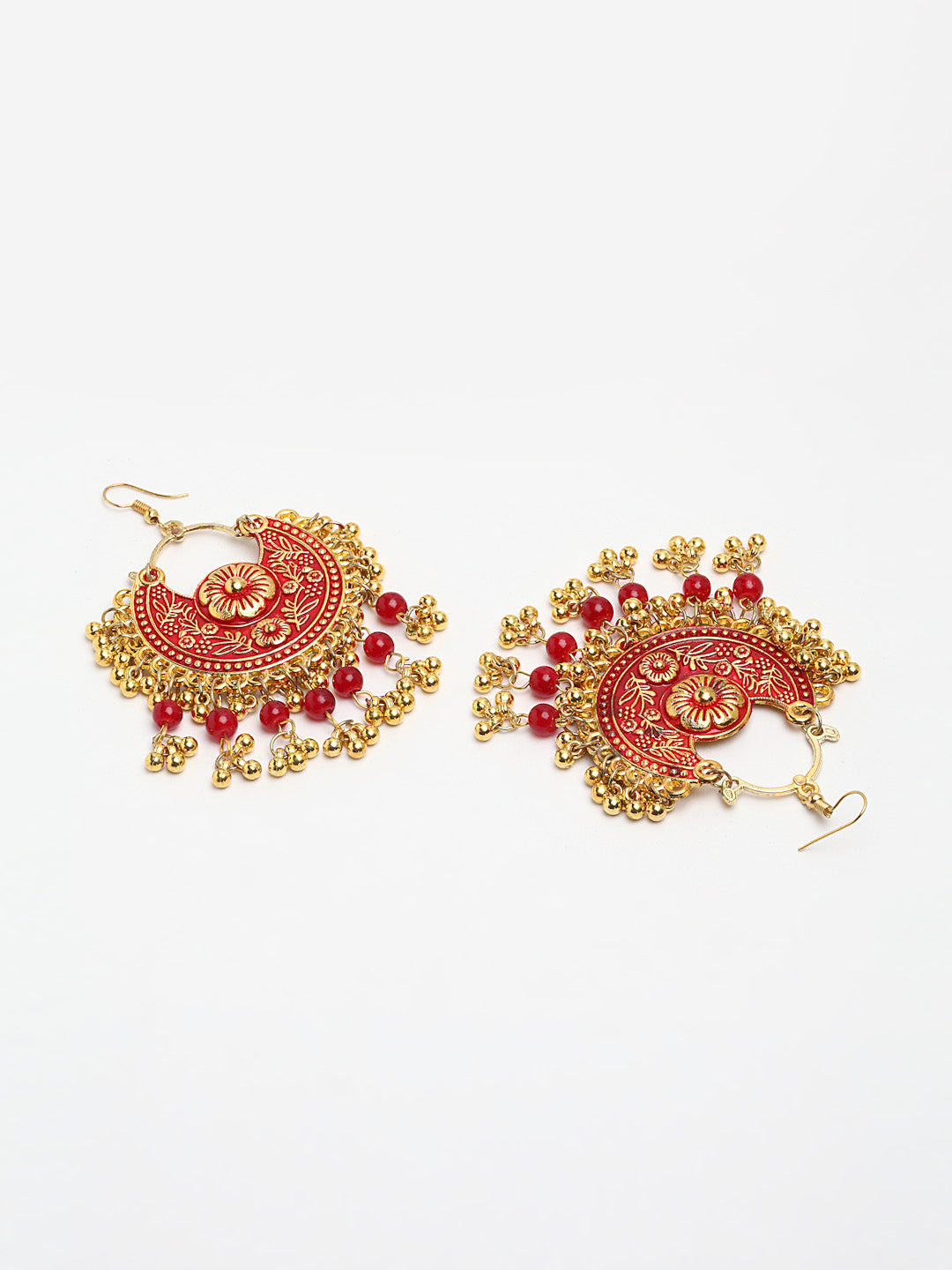 Arrabi Red Oxidised Kundan Studded Maang Tika & Earrings Set (17 cm)