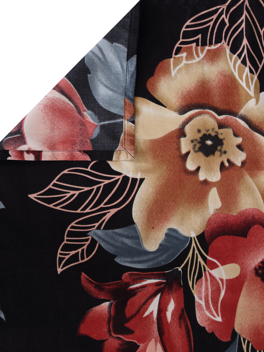 Arrabi Black Floral TC Polycotton Double Size Bedsheet with 2 Pillow Cover (255 x 225 cm)