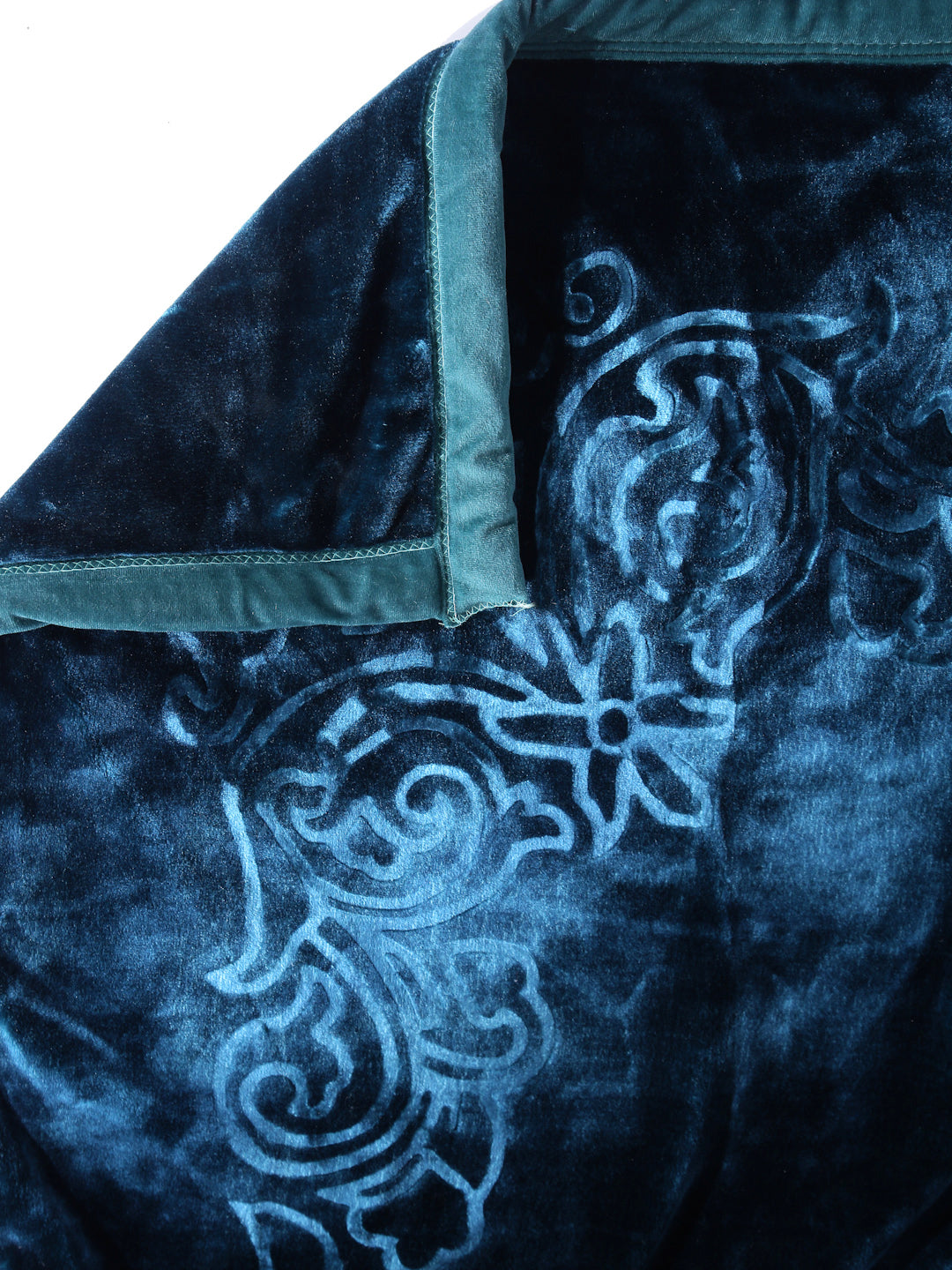 Arrabi Blue Floral Wool Blend 950 GSM Full Size Double Bed Blanket (230 X 200 cm)