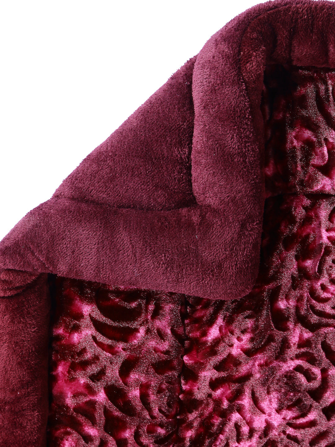 Arrabi Red Floral Polyester Full Size 1060 GSM Single Bed Quilt (210 x 150 cm)