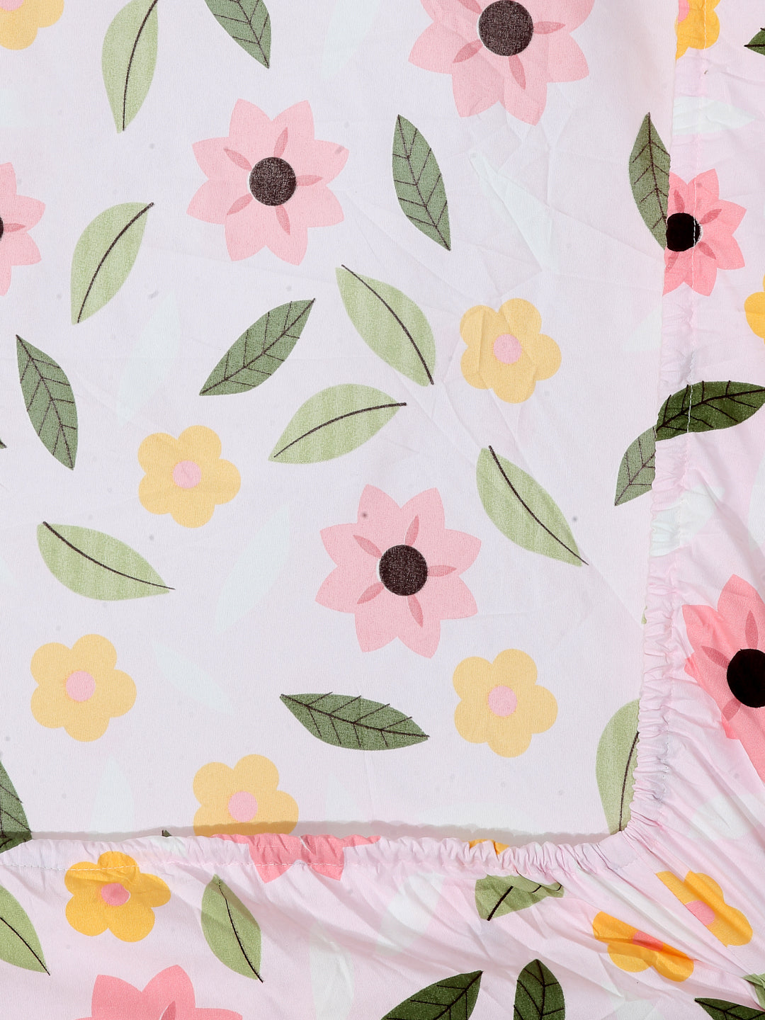 Arrabi Pink Floral TC Cotton Blend Single Size Fitted Bedsheet with 1 Pillow Cover (220 X 150 cm)