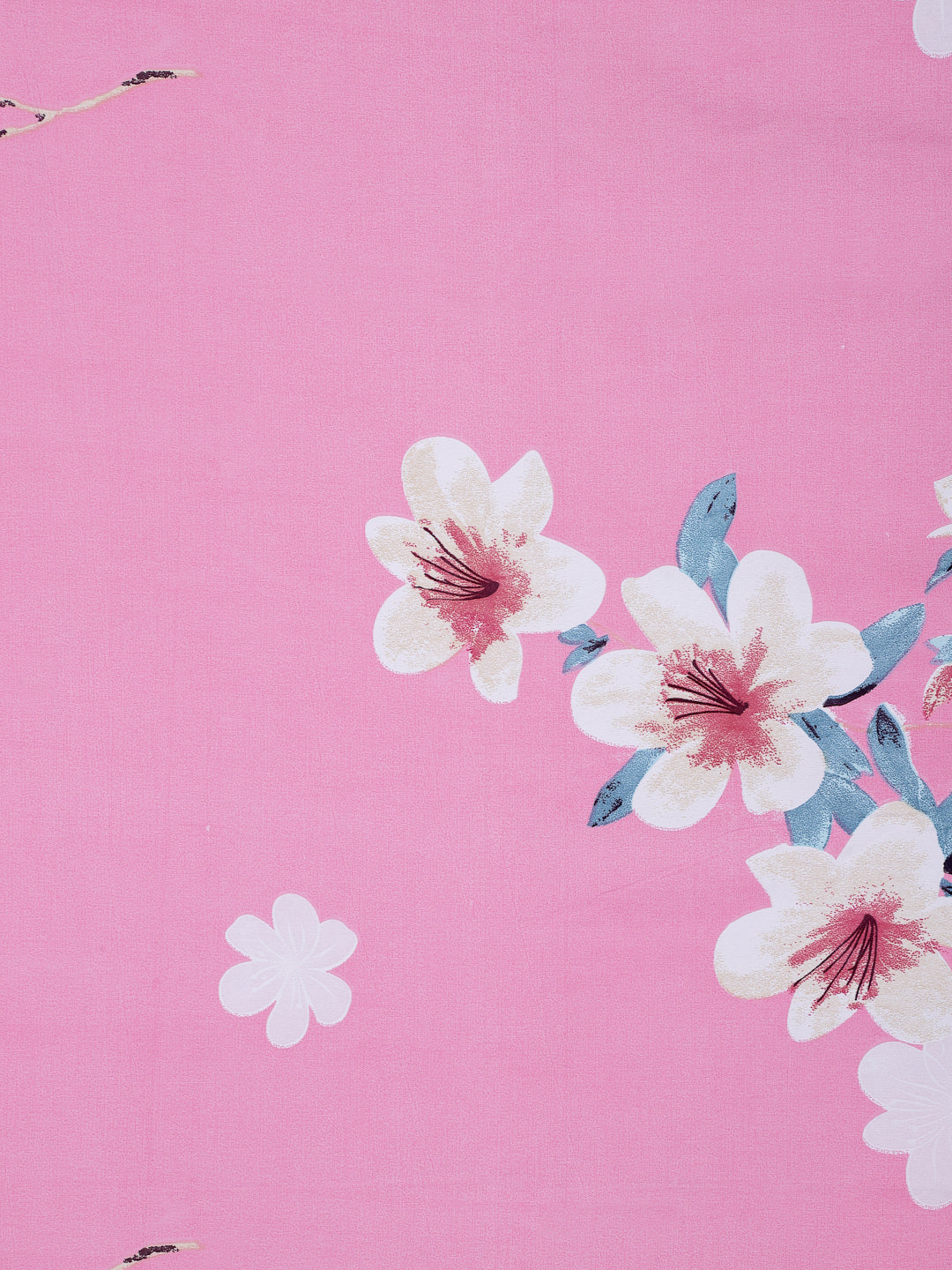 Arrabi Pink Floral TC Cotton Blend Single Size Bedsheet with 1 Pillow Cover (220 X 150 cm)