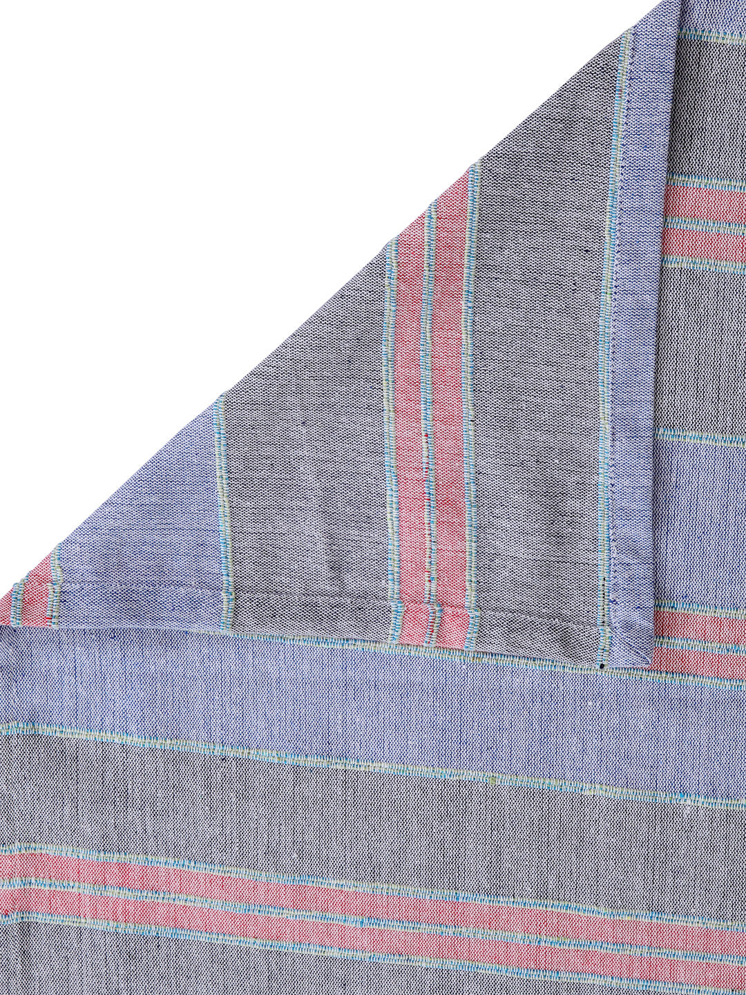 Arrabi Blue & Pink Striped Handwoven Cotton Double King Size Bedsheet with 2 Pillow Covers (260 x 260 cm)