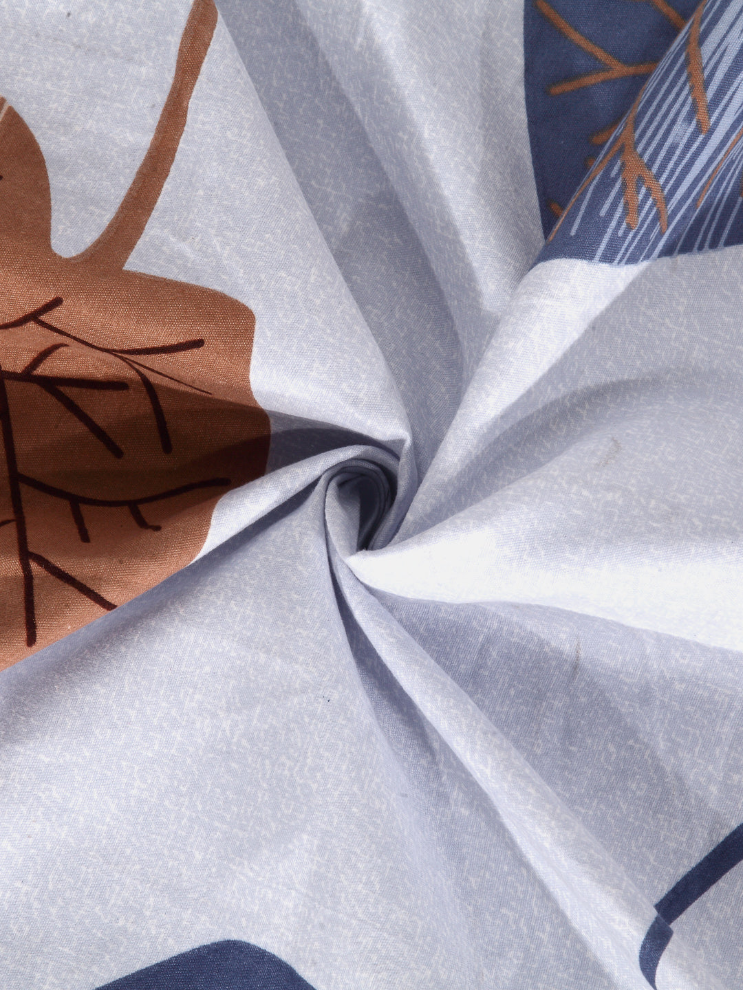 Arrabi Blue Leaf TC Cotton Blend Double Size Fitted Bedsheet with 2 Pillow Cover ( 250 x 225 cm)