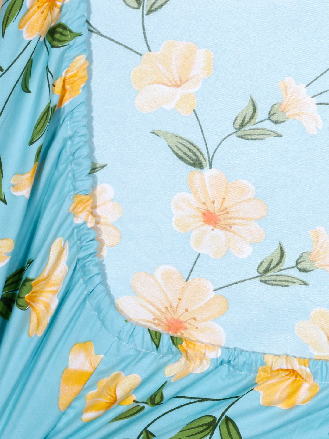Arrabi Teal Floral TC Cotton Blend King Size Fitted Bedsheet with 2 Pillow Covers(250 X 215 Cm )