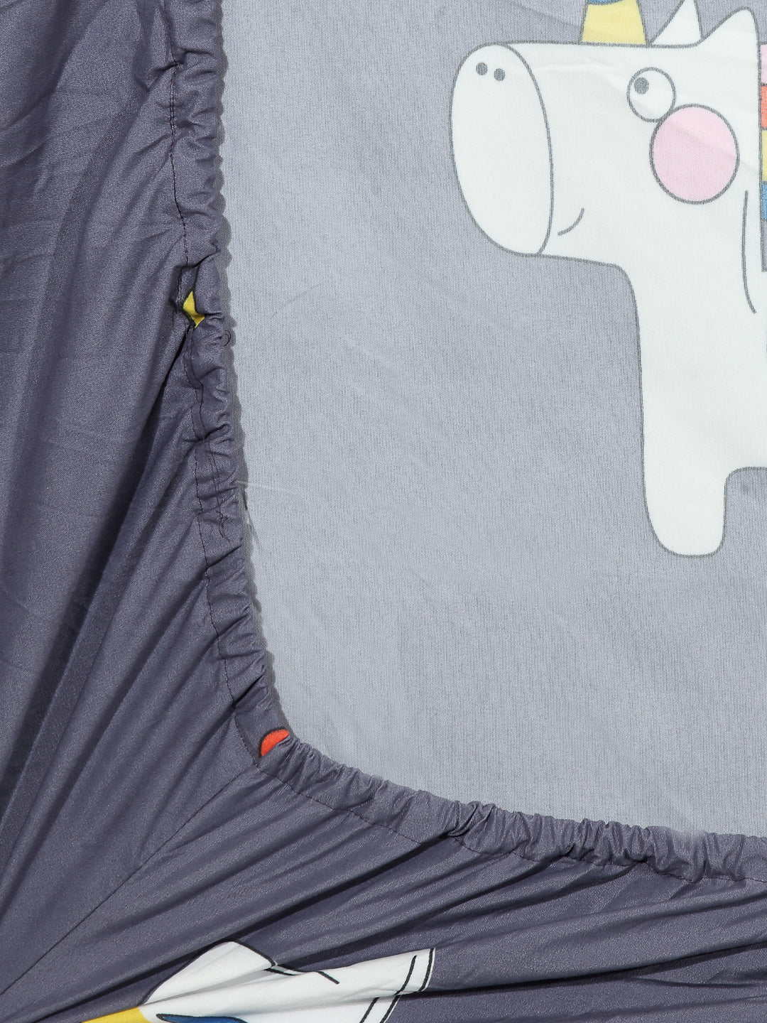 Arrabi Grey Cartoon TC Cotton Blend King Size Fitted Bedsheet with 2 Pillow Covers (250 X 215 Cm )