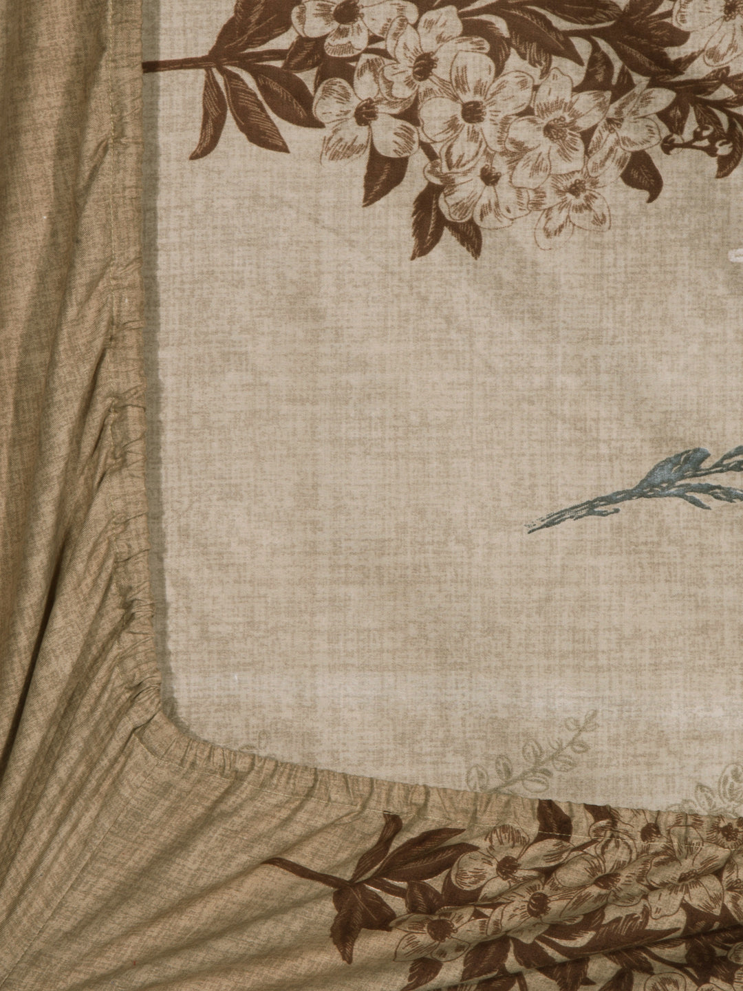 Arrabi Brown Floral TC Cotton Blend King Size Fitted Bedsheet with 2 Pillow Covers (250 X 220 cm)
