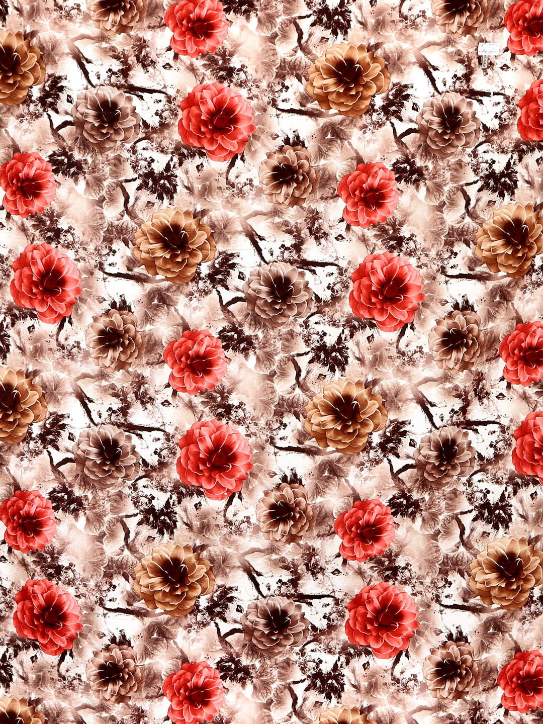 Arrabi Brown Set of 6 Floral Handwoven Chenille Diwan Set (225 x150 cm)