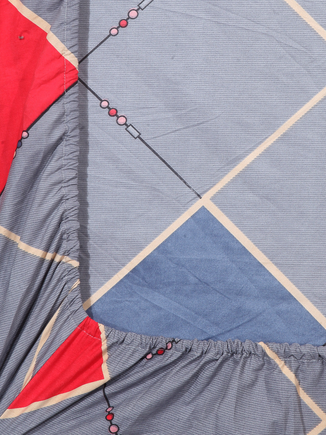 Arrabi Grey Geometric TC Cotton Blend Super King Size Fitted Bedsheet with 2 Pillow Covers (270 X 260 Cm )