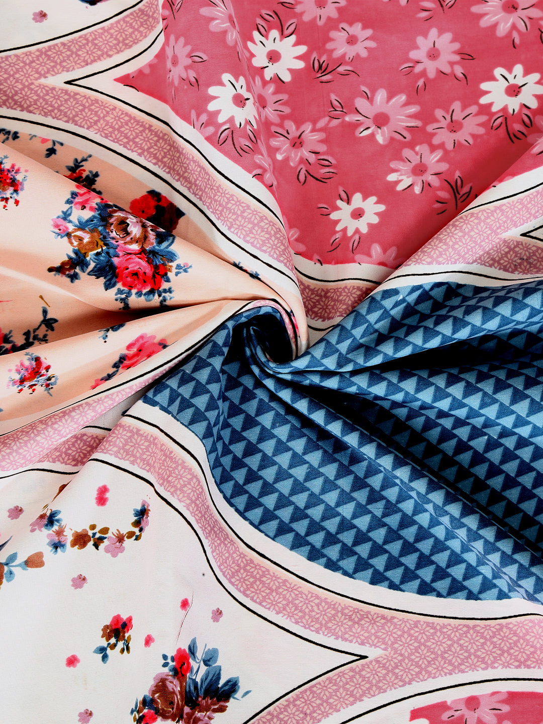 Arrabi Multi Floral TC Cotton Blend Double Size Fitted Bedsheet with 2 Pillow Covers (250 X 220 cm)