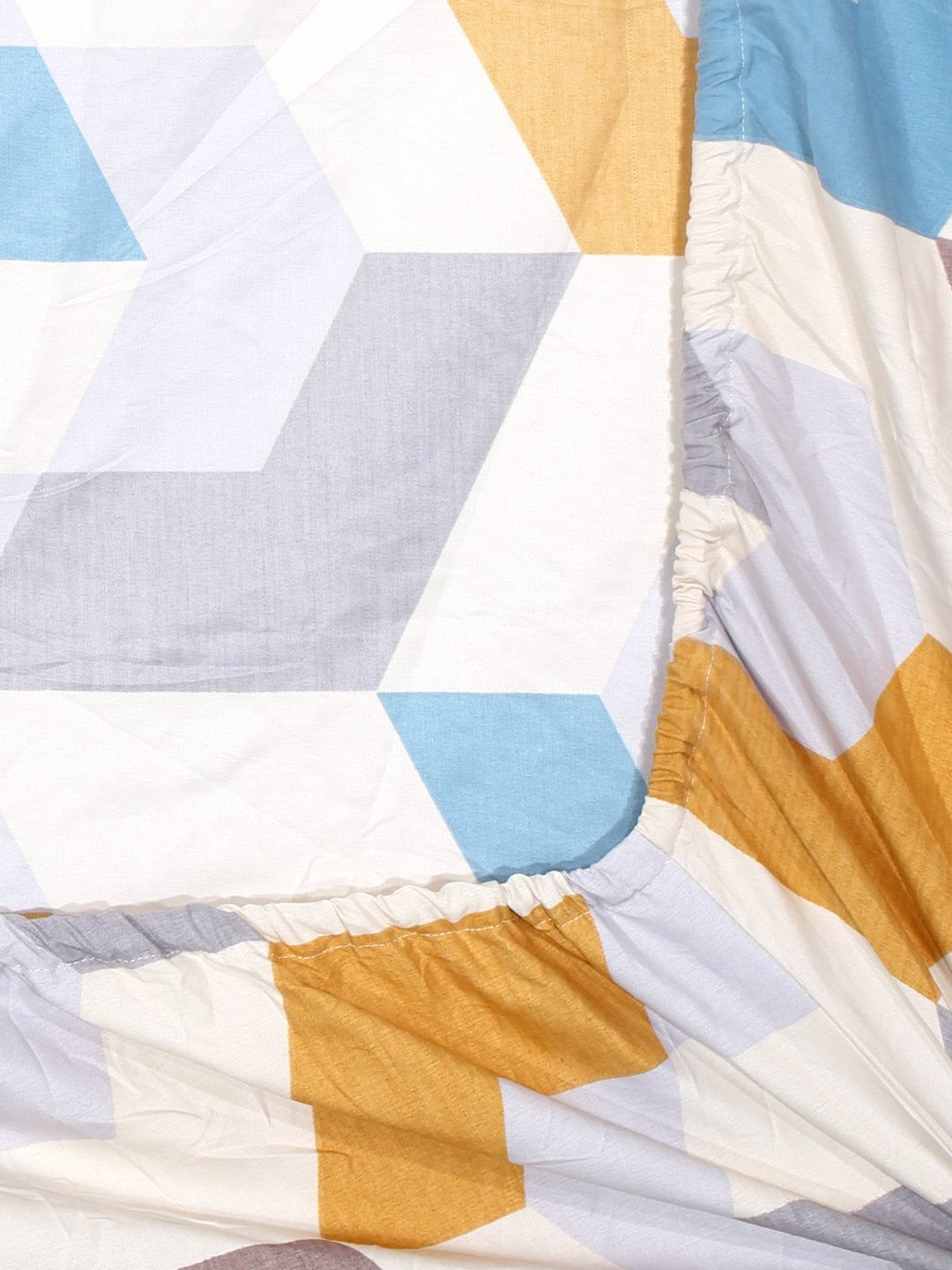 Arrabi Multi Geometric TC Cotton Blend Super King Size Fitted Bedsheet with 2 Pillow Covers(270 X 260 Cm )