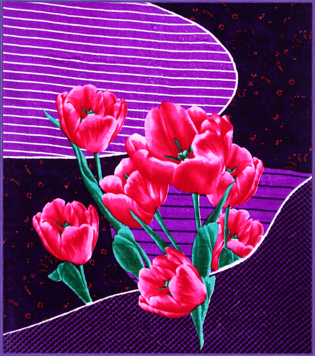 Arrabi Purple Floral Polyester 950 GSM King Size Double Bed Blanket (225 x 210 cm )