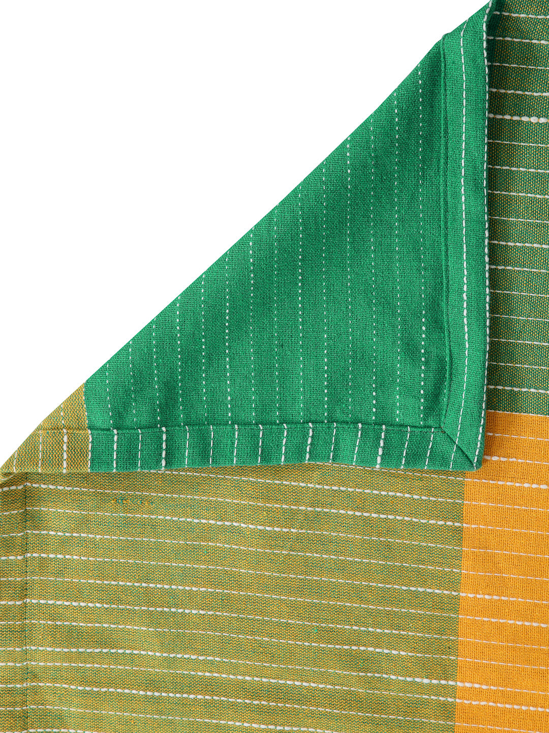 Arrabi Green & Yellow Check Handwoven Cotton Double King Size Bedsheet with 2 Pillow Covers (260 x 255 cm)
