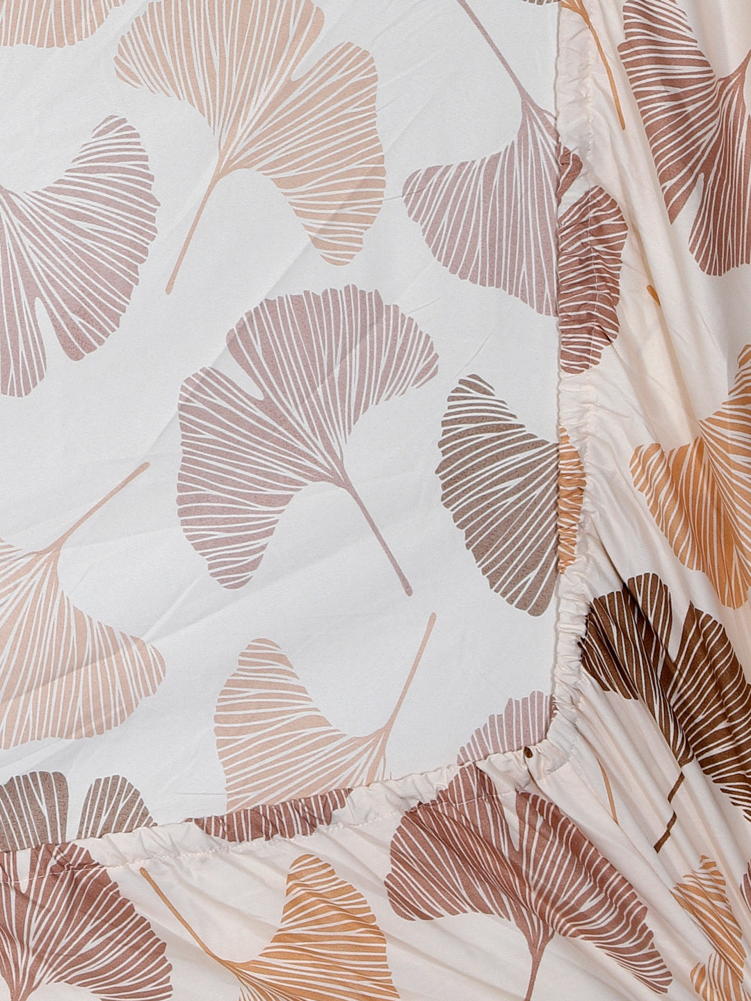 Arrabi Cream Leaf TC Cotton Blend King Size Fitted Bedsheet with 2 Pillow Covers(250 X 215 Cm )