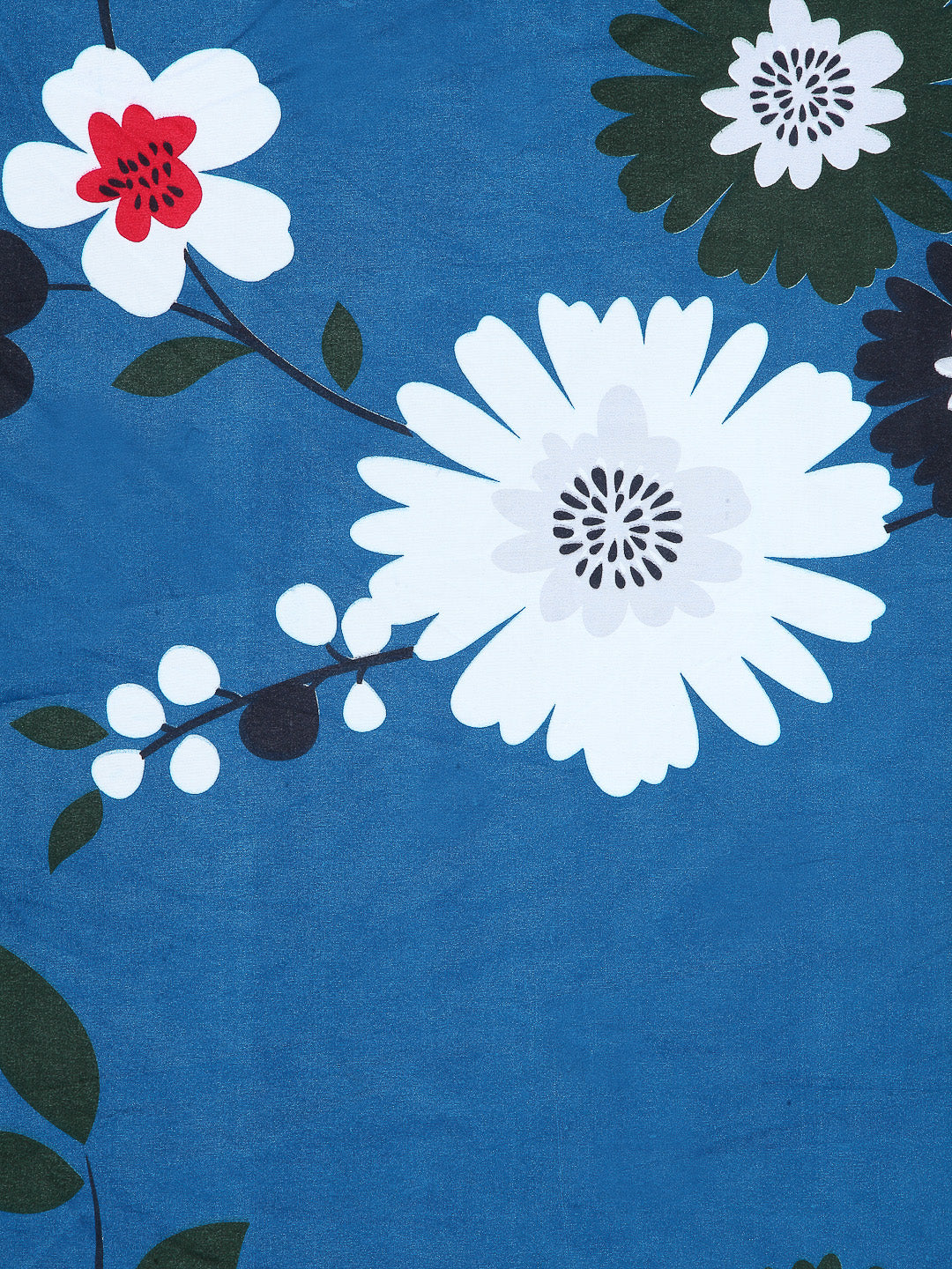 Arrabi Blue Floral TC Cotton Blend Single Size Bedsheet with 1 Pillow Cover (220 X 150 cm)