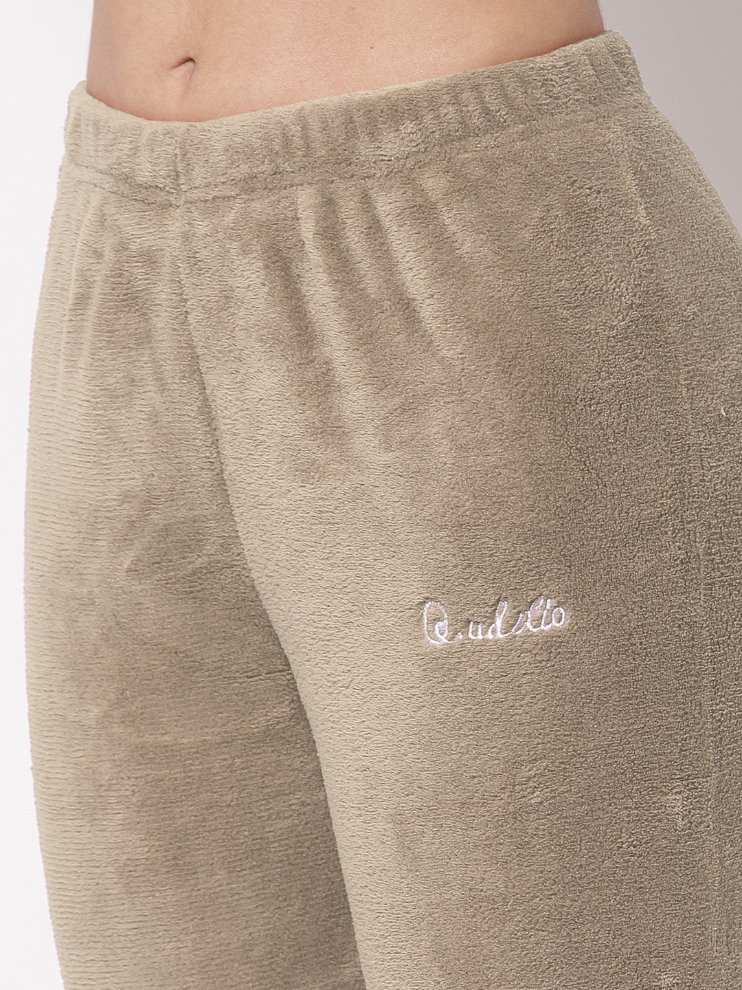 Arrabi Women Beige Wool Blend Solid Winter Night Suit