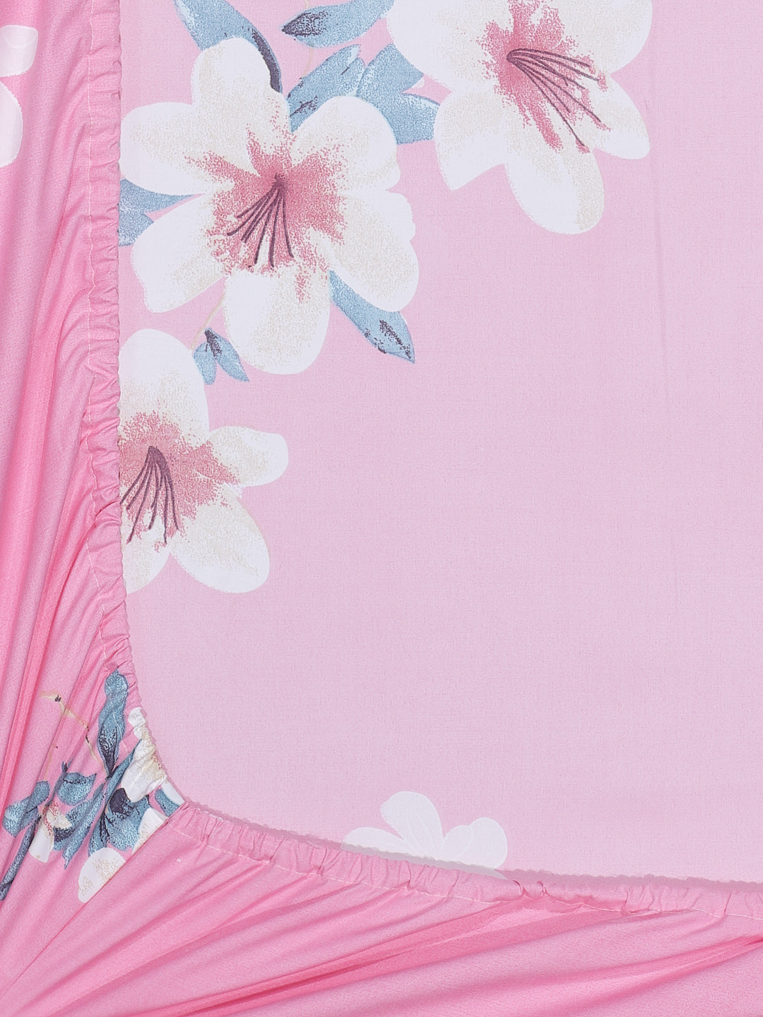 Arrabi Pink Floral TC Cotton Blend King Size Fitted Bedsheet with 2 Pillow Covers (250 X 220 Cm )
