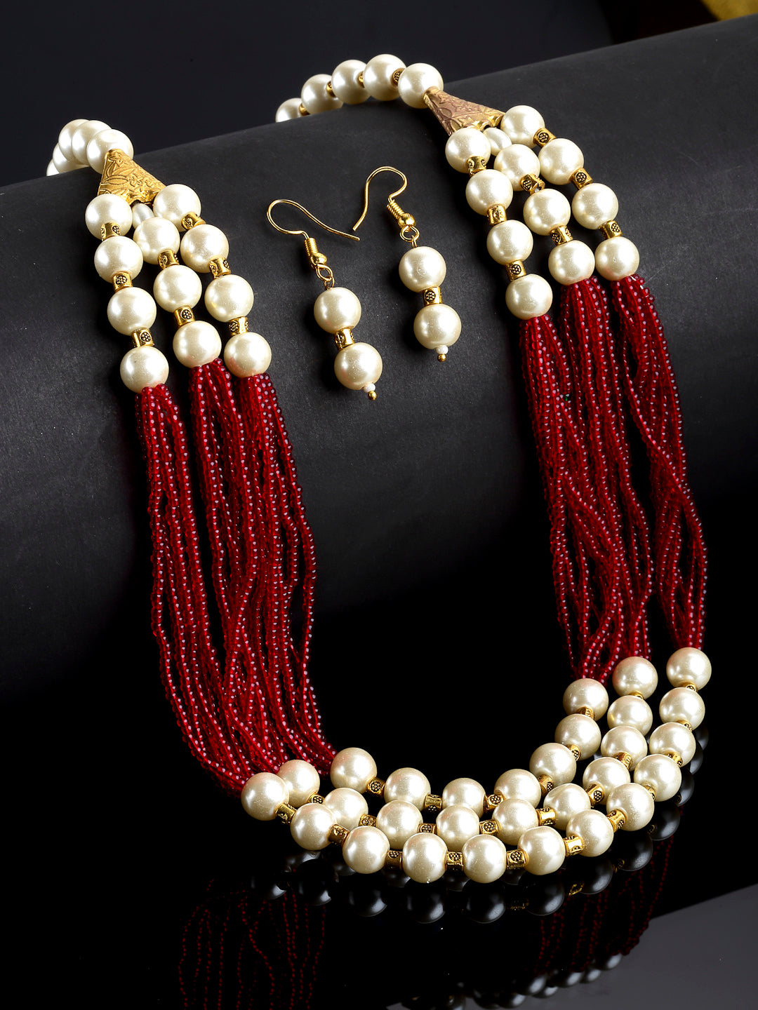 Arrabi Red Meenakari Jewellery Set with 2 Earrings (30 cm)